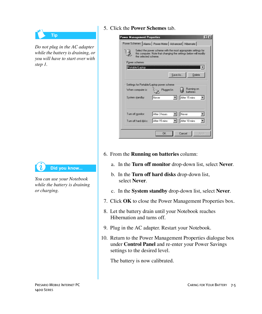 HP 14XL455 manual From the Running on batteries column 