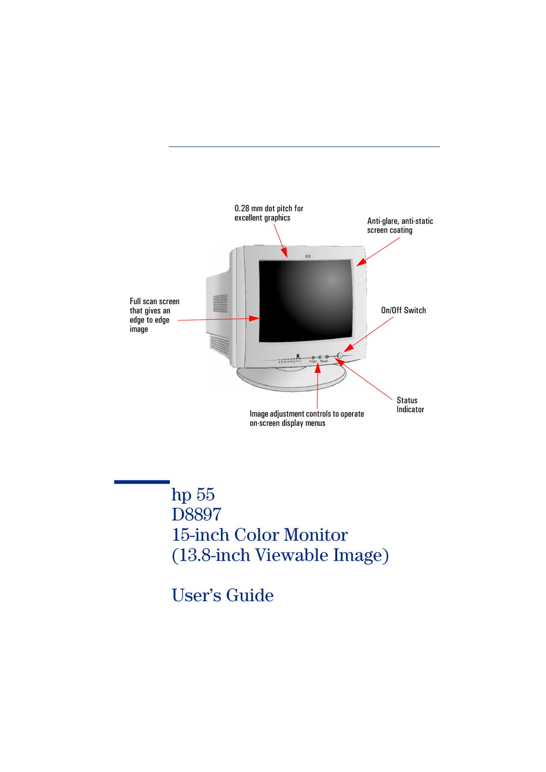 HP 15-inch55 manual Inch Color Monitor Inch Viewable Image User’s Guide 