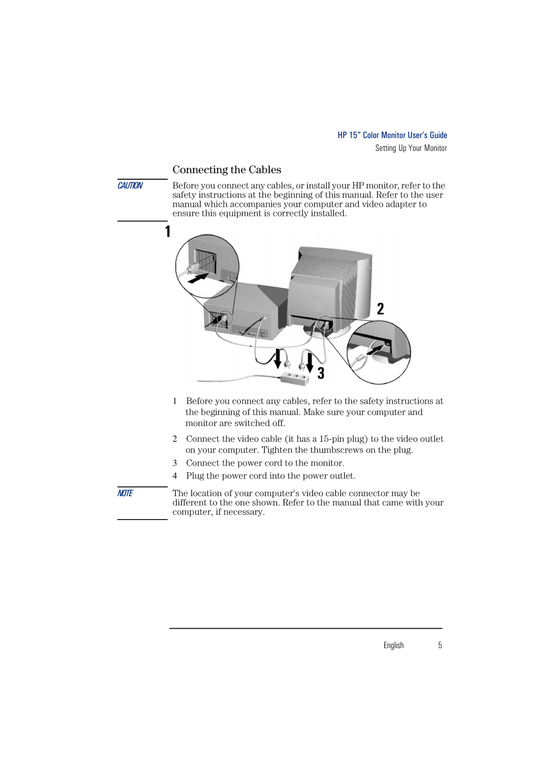 HP 15-inch55 manual Connecting the Cables 