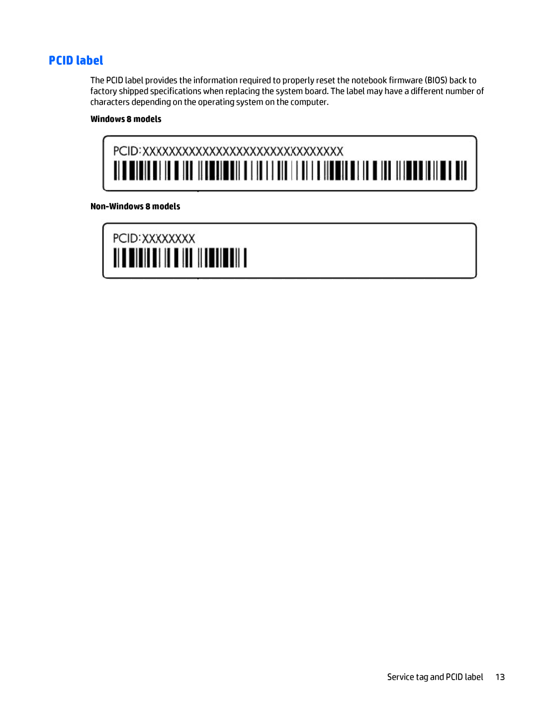 HP 15-u050ca x360, 15-u011dx x360, 15-u002xx x360, 15t-u000 x360 manual Service tag and Pcid label 