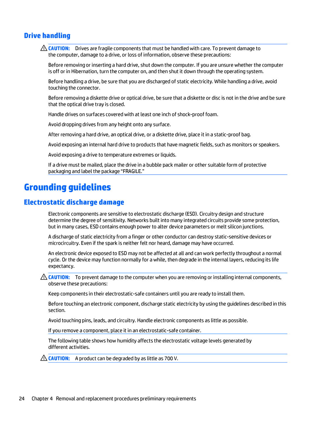 HP 15-u011dx x360, 15-u050ca x360, 15-u002xx x360 manual Grounding guidelines, Drive handling, Electrostatic discharge damage 