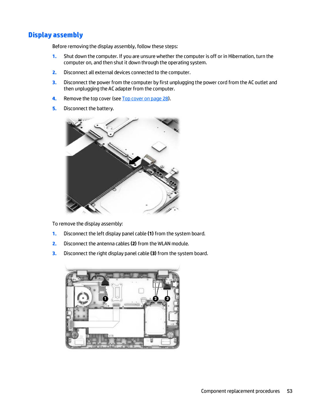 HP 15-u050ca x360, 15-u011dx x360, 15-u002xx x360, 15t-u000 x360 manual Display assembly 