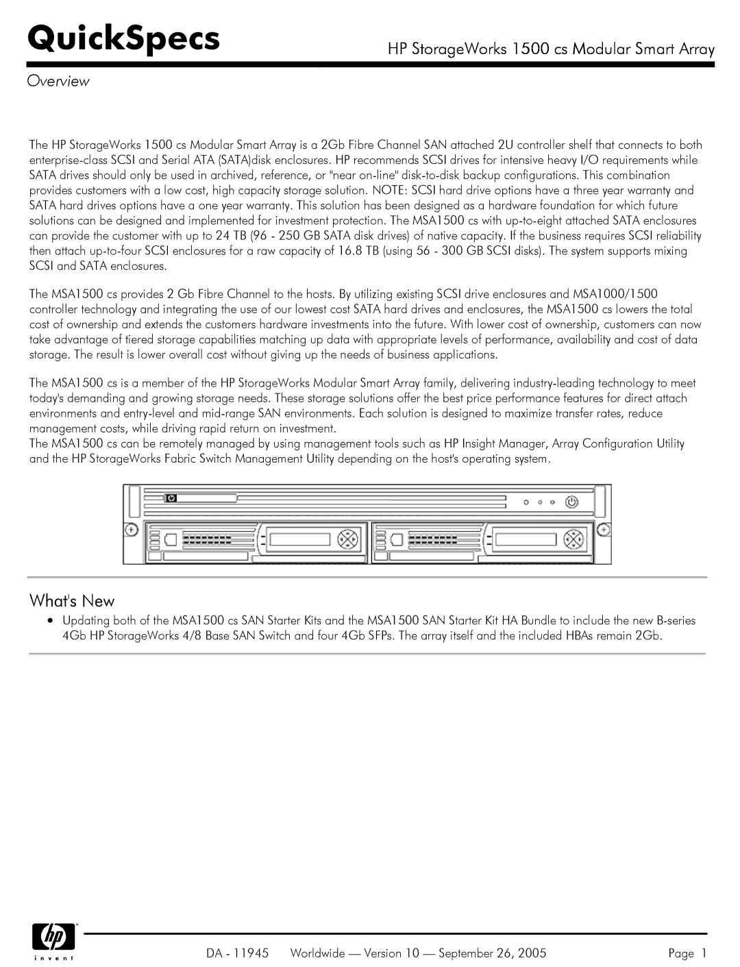 HP 1500 cs manual Whats New, Overview, DA 11945 Worldwide Version 10 September 26 