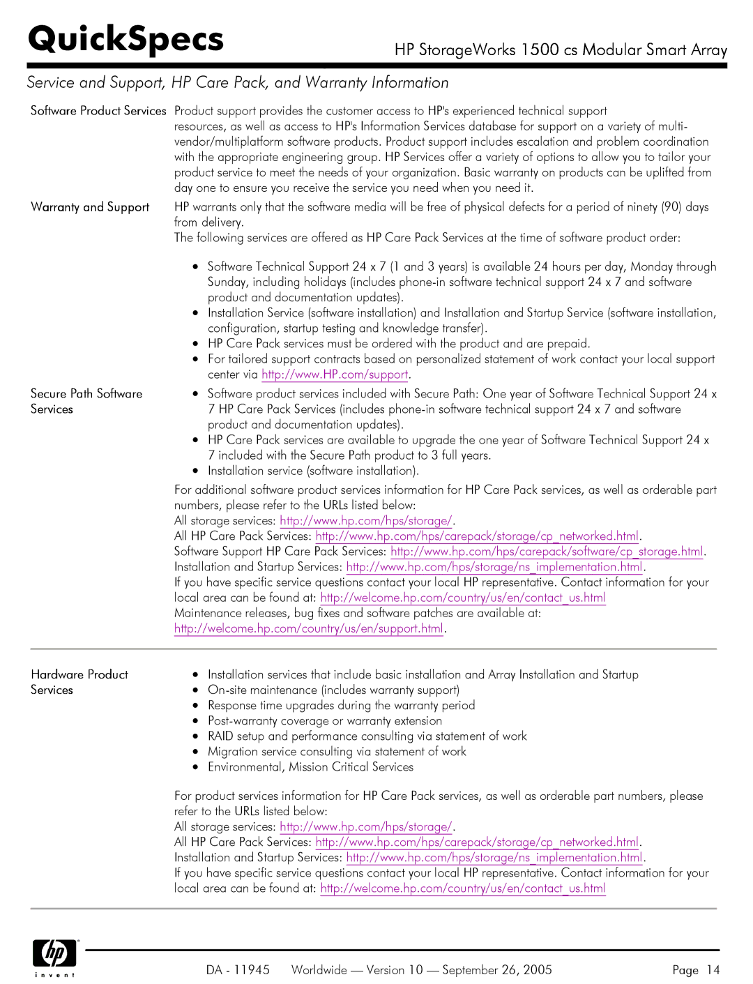 HP 1500 cs manual Secure Path Software, Services, Hardware Product 