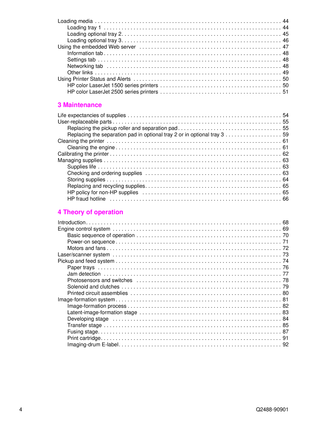 HP 1500 manual Maintenance, Theory of operation 