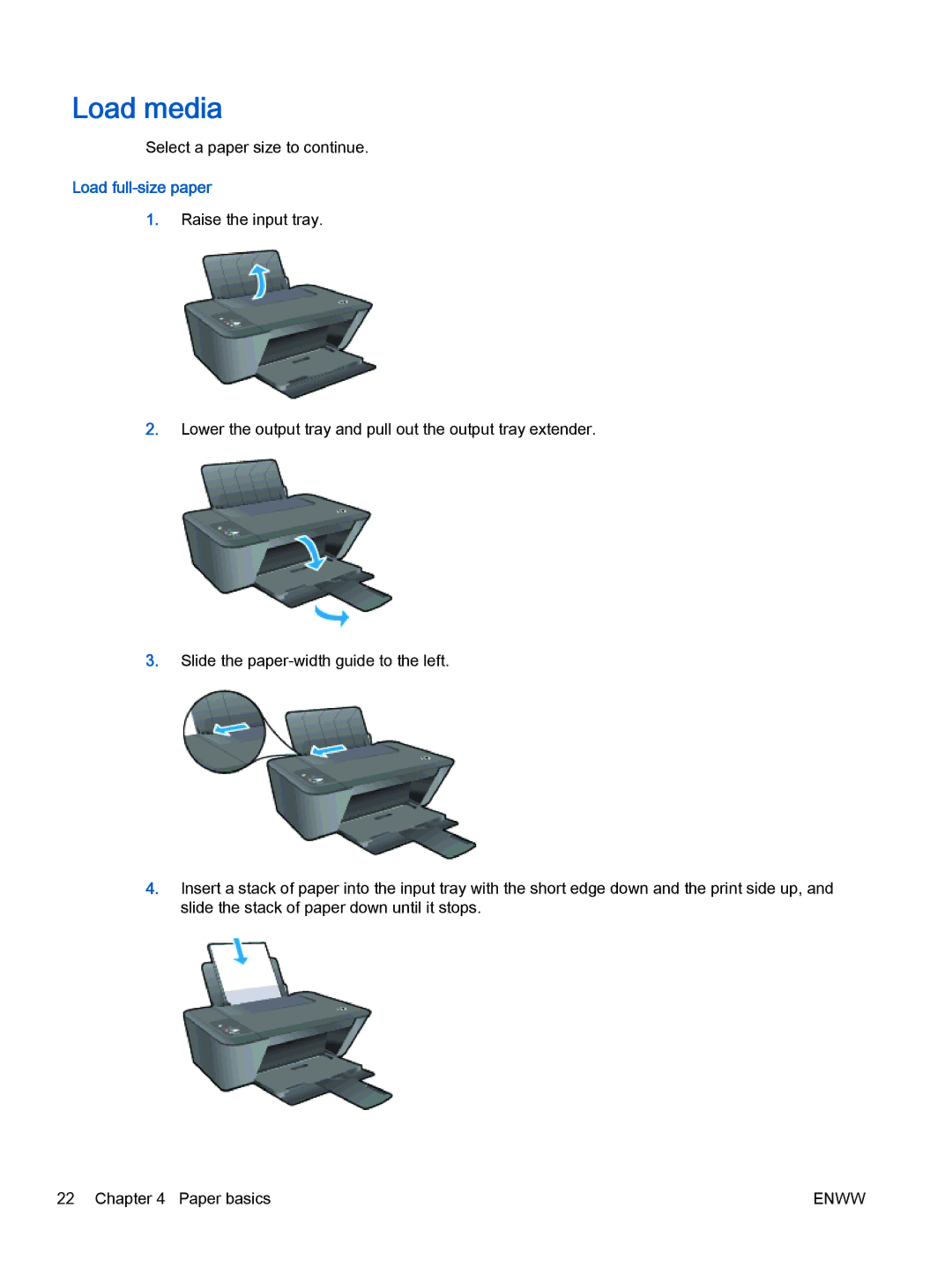 HP 1512, 1510, 1513 manual Load media, Load full-size paper 