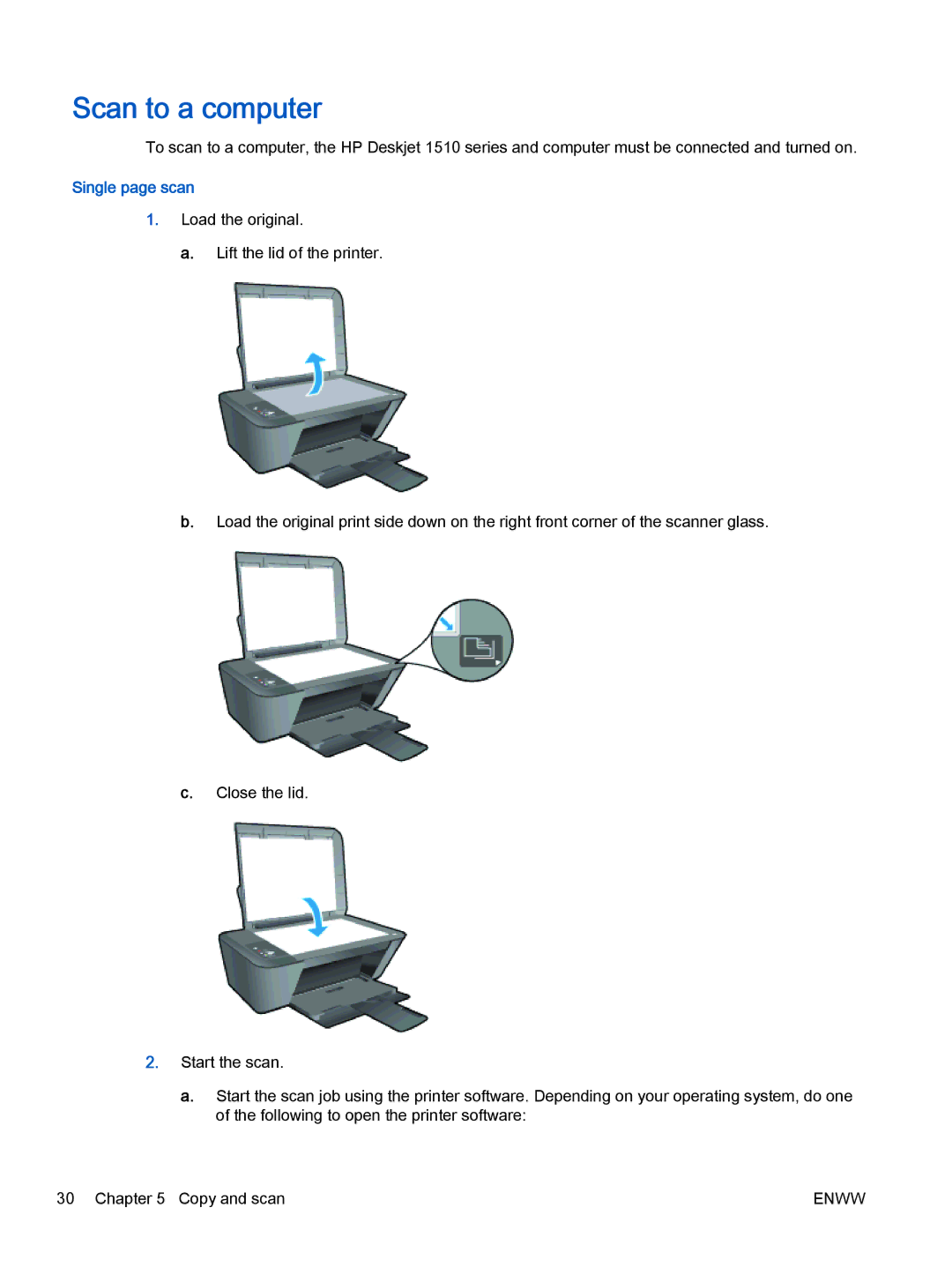 HP 1513, 1510, 1512 manual Scan to a computer, Single page scan 