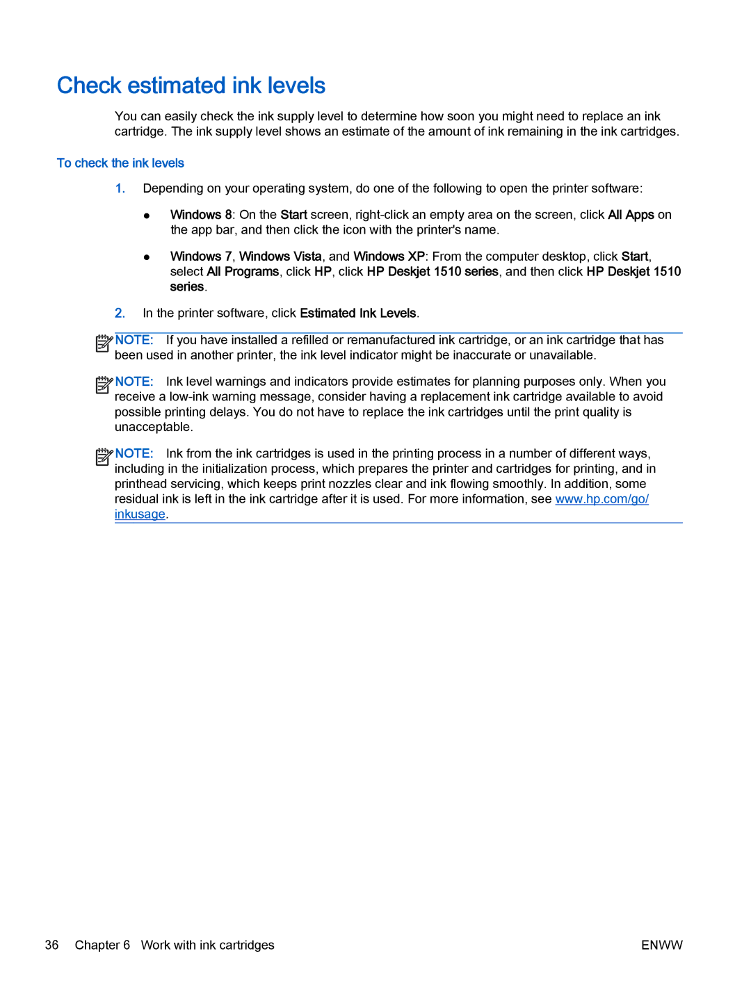 HP 1513, 1510, 1512 manual Check estimated ink levels, To check the ink levels 