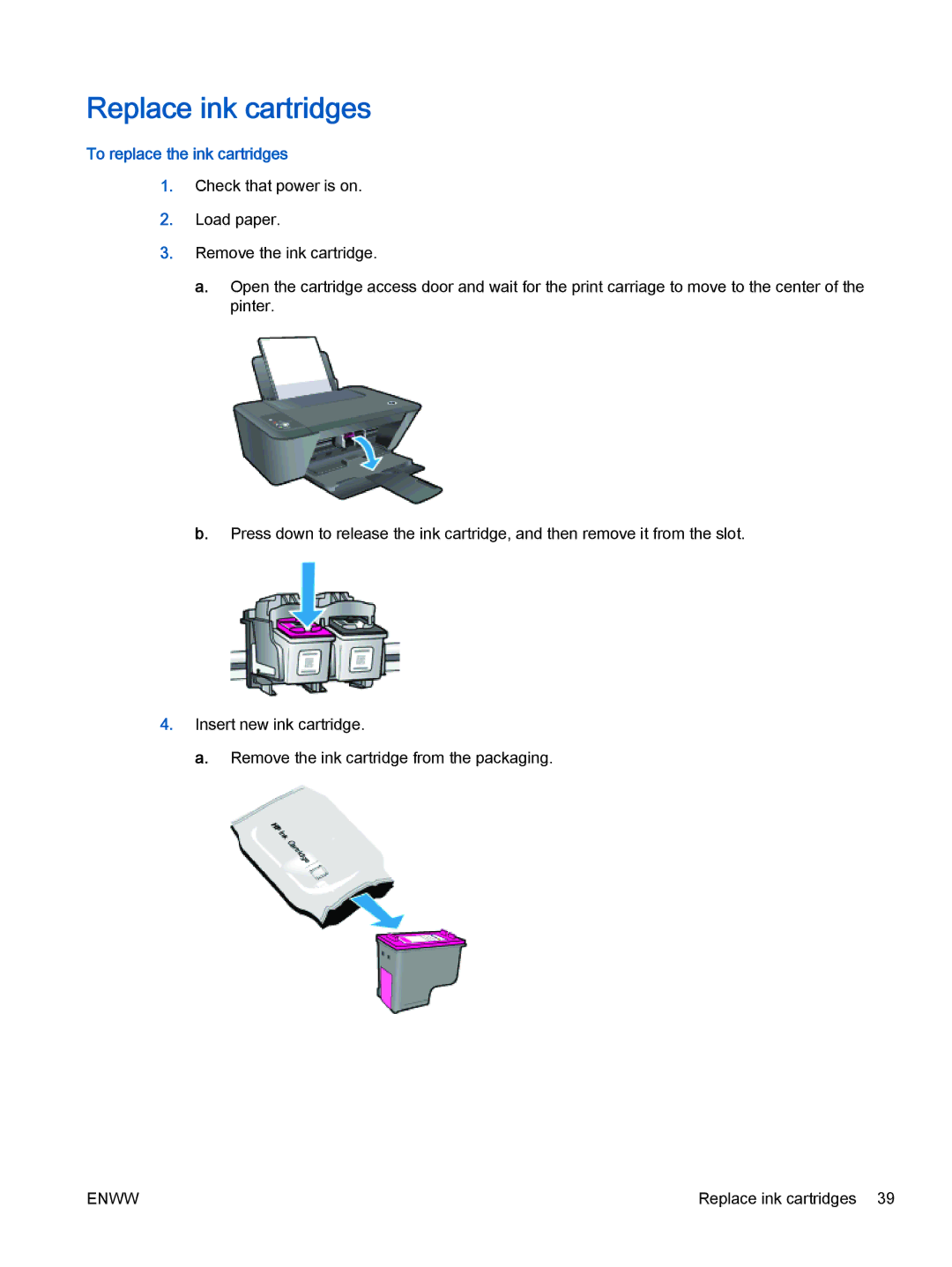 HP 1513, 1510, 1512 manual Replace ink cartridges, To replace the ink cartridges 