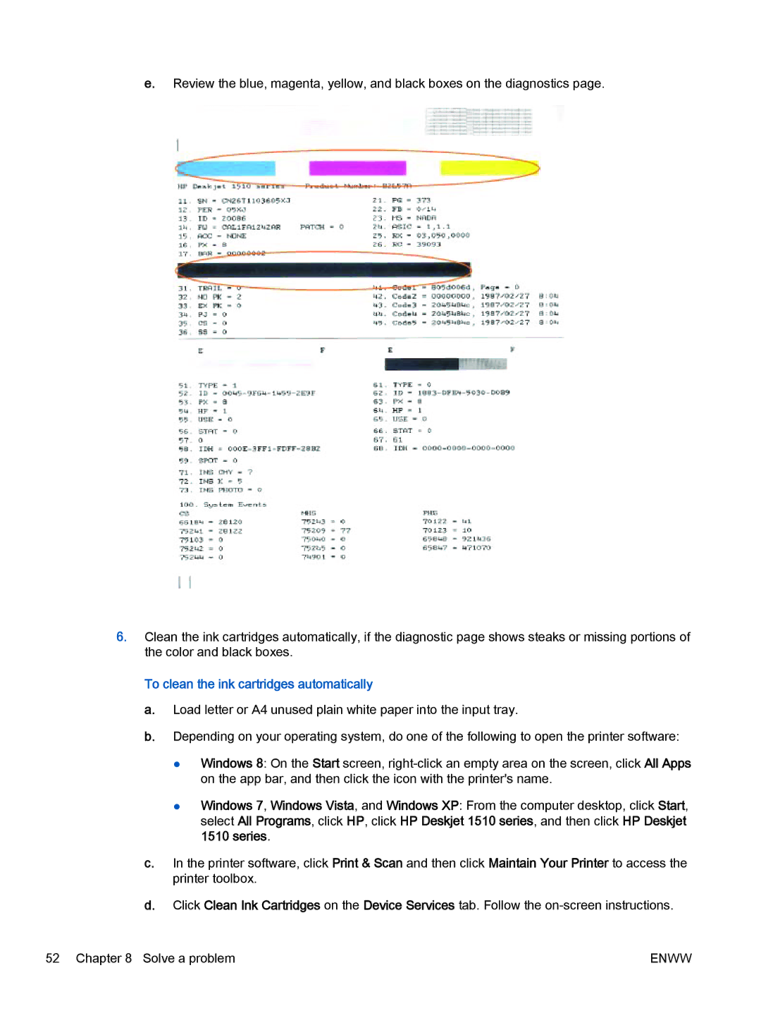 HP 1512, 1510, 1513 manual To clean the ink cartridges automatically 