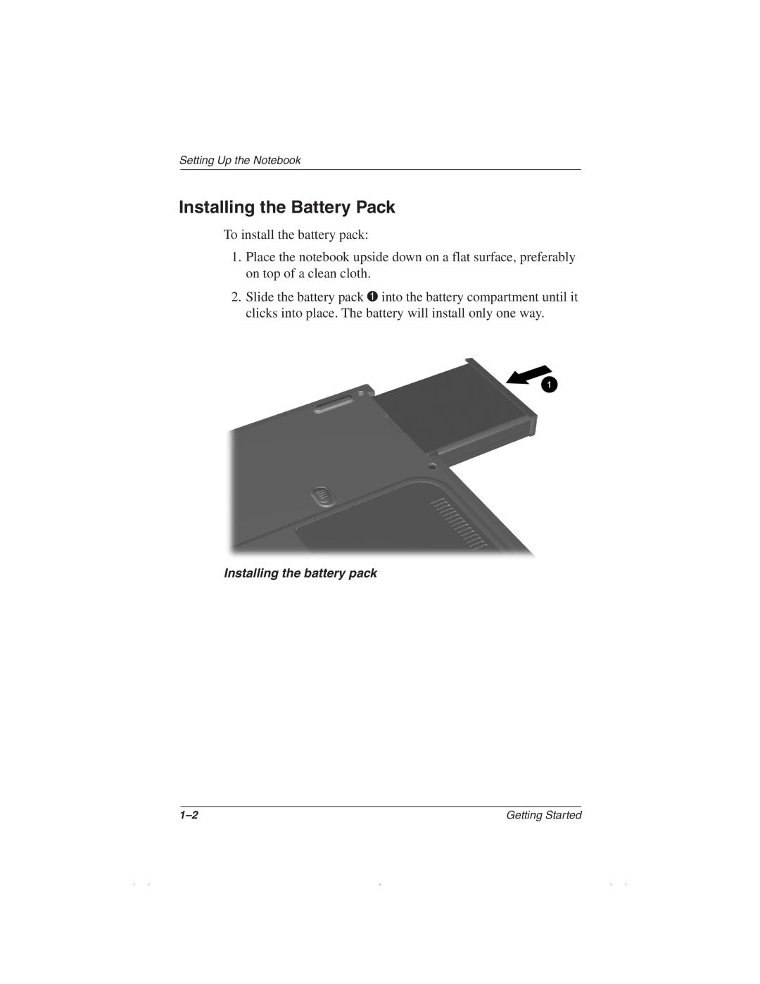 HP 1510AP manual Installing the Battery Pack 