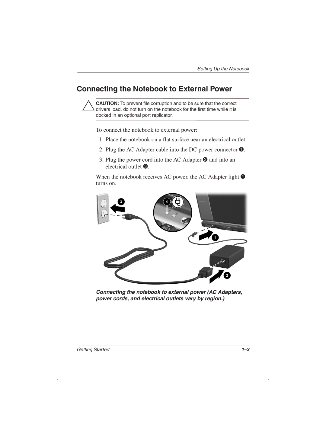 HP 1510AP manual Connecting the Notebook to External Power 