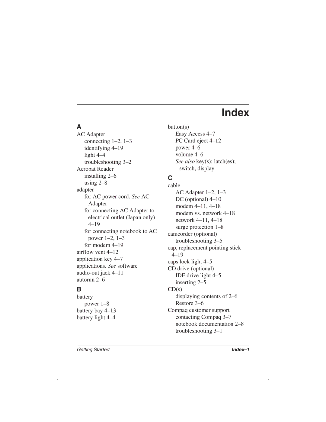 HP 1510AP manual Index, See also keys latches switch, display 