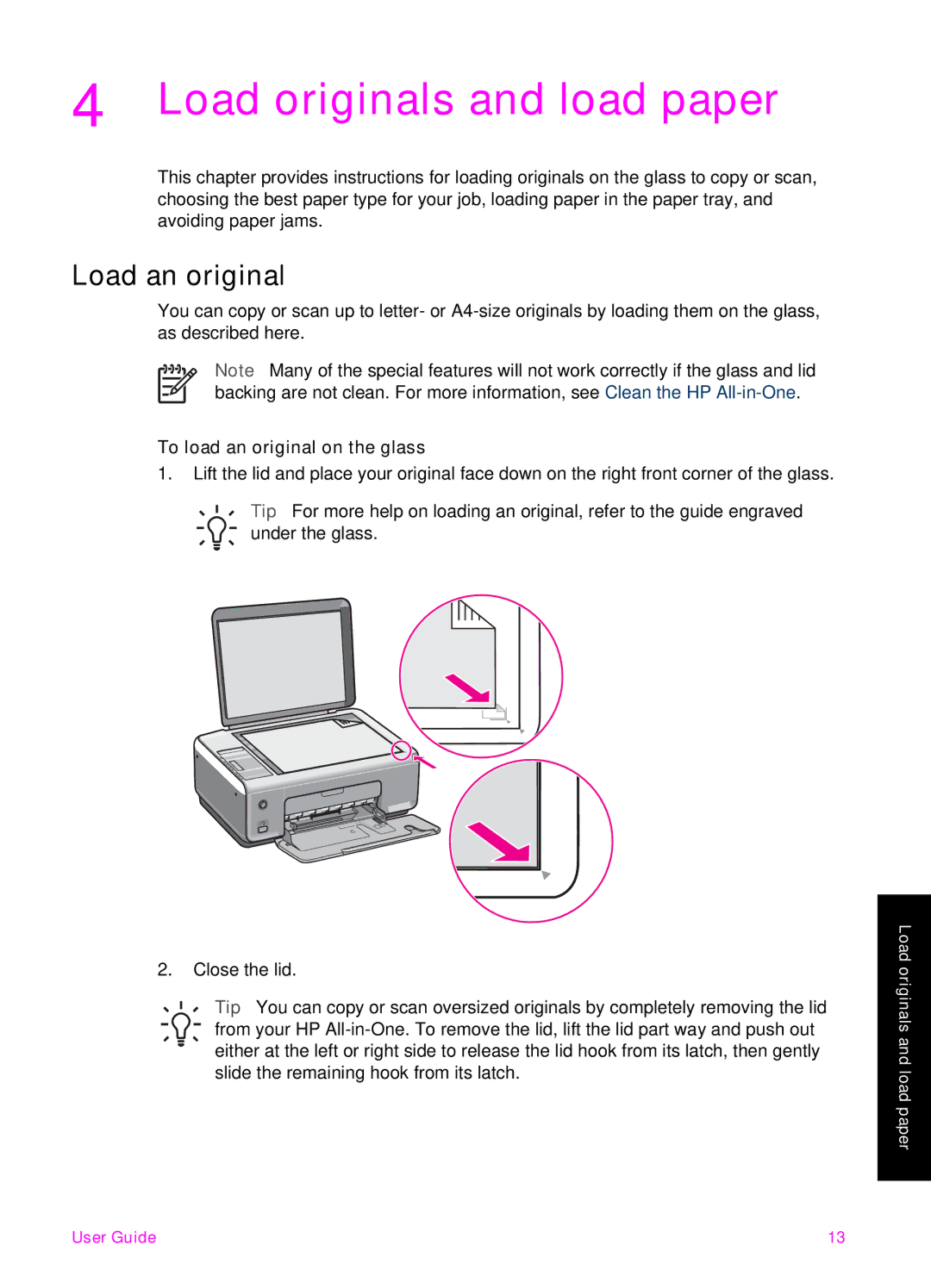 HP 1510xi, 1510v, 1513 manual Load originals and load paper, Load an original, To load an original on the glass 