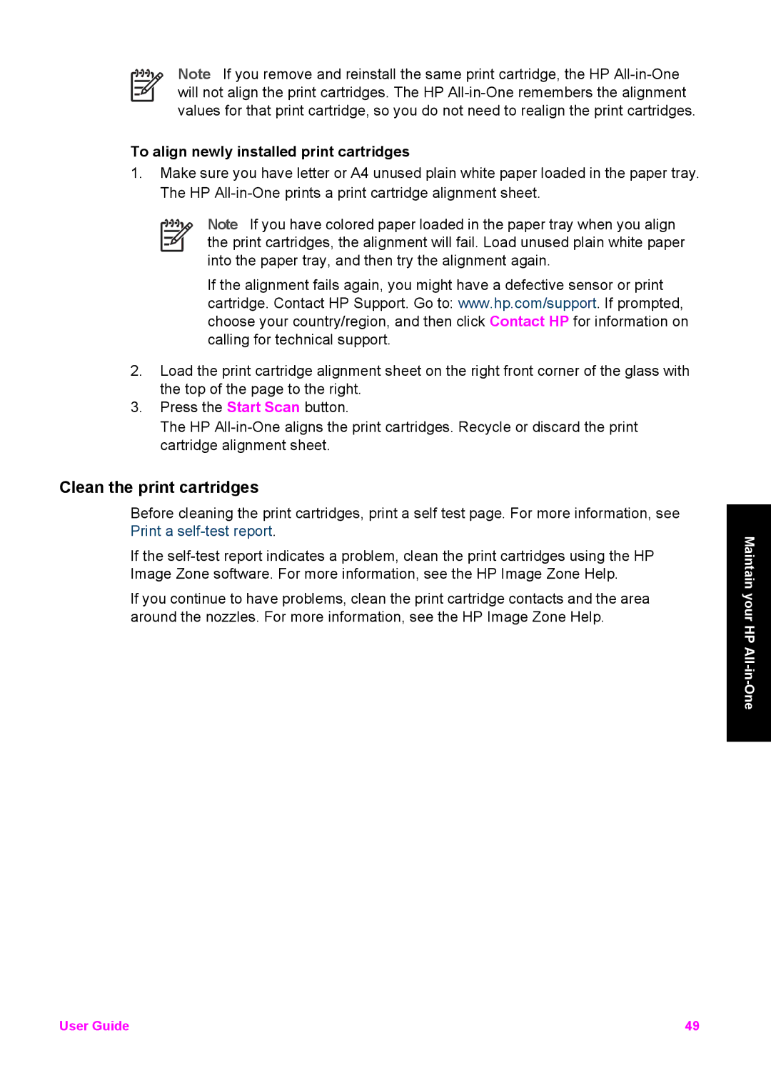 HP 1510xi, 1510v, 1513 manual Clean the print cartridges, To align newly installed print cartridges 