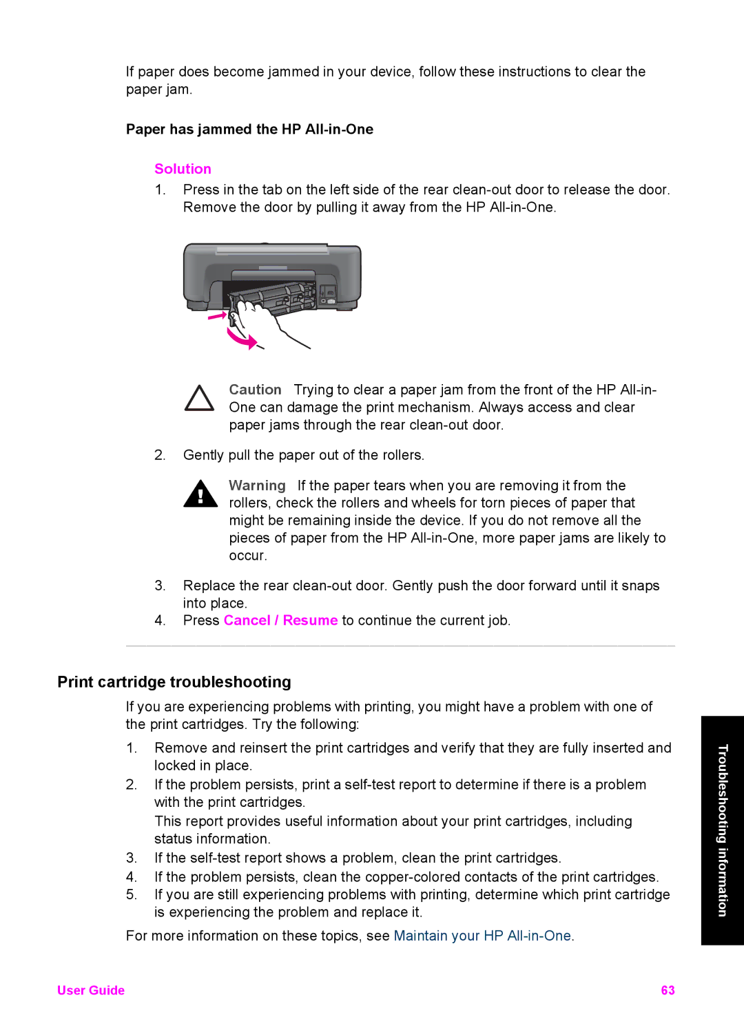 HP 1510v, 1510xi, 1513 manual Print cartridge troubleshooting, Paper has jammed the HP All-in-One 