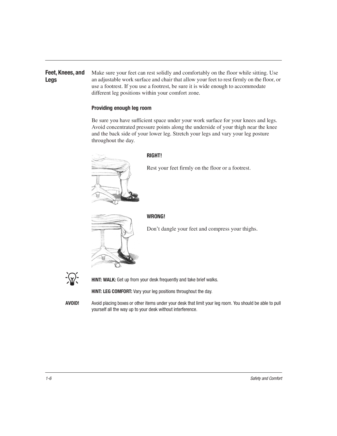 HP 1515EA manual Providing enough leg room, Wrong 