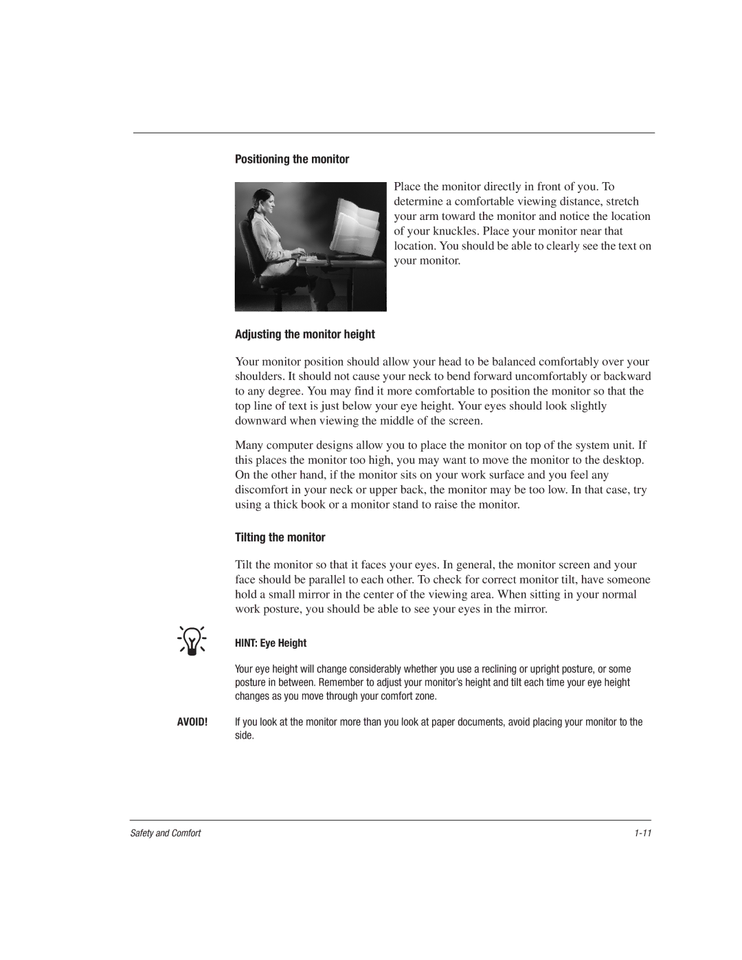 HP 1515EA manual Positioning the monitor, Adjusting the monitor height, Tilting the monitor 