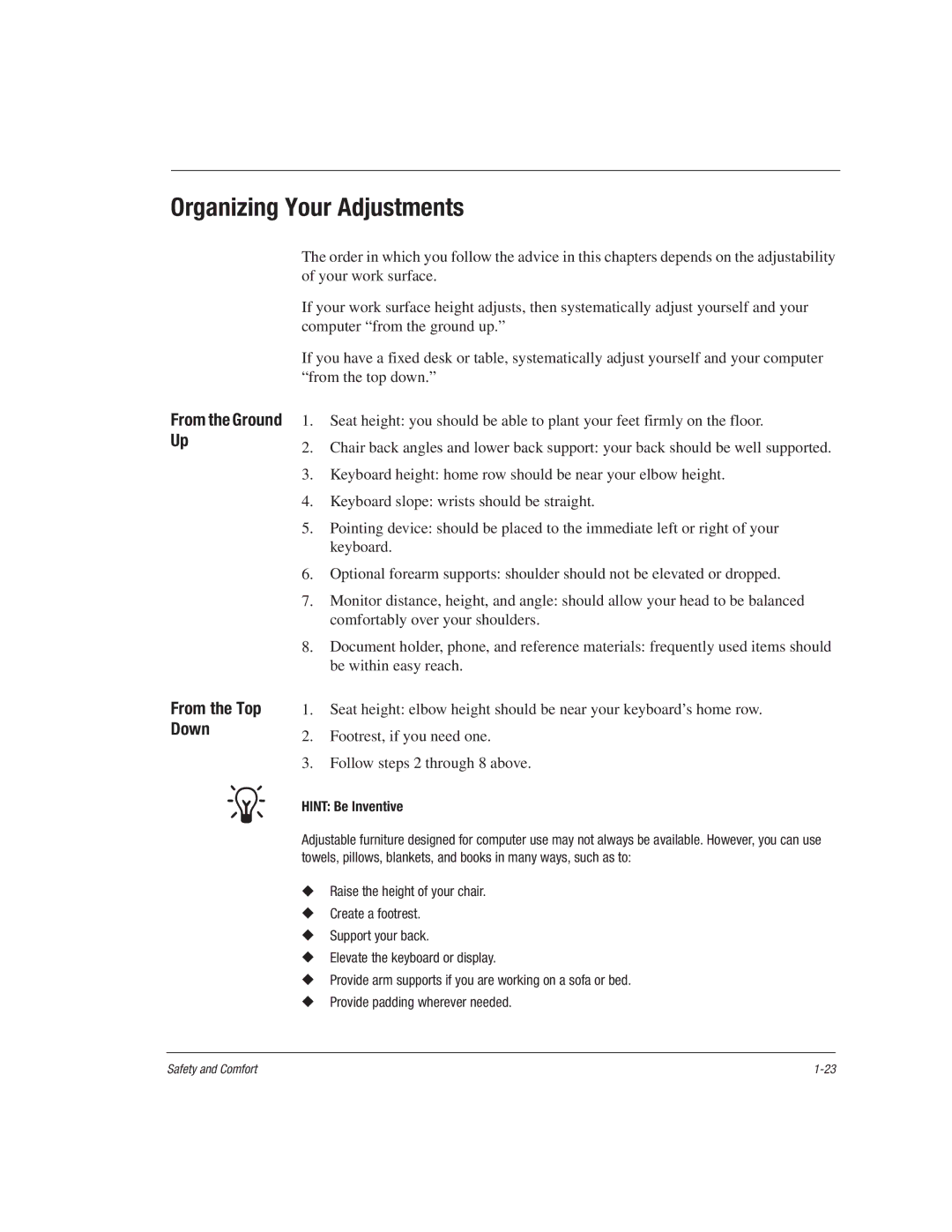 HP 1515EA manual Organizing Your Adjustments, From the Ground Up From the Top Down 