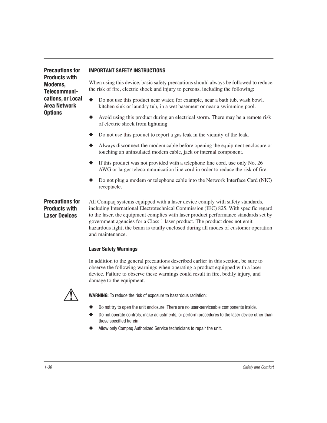 HP 1515EA manual Important Safety Instructions, Laser Safety Warnings 