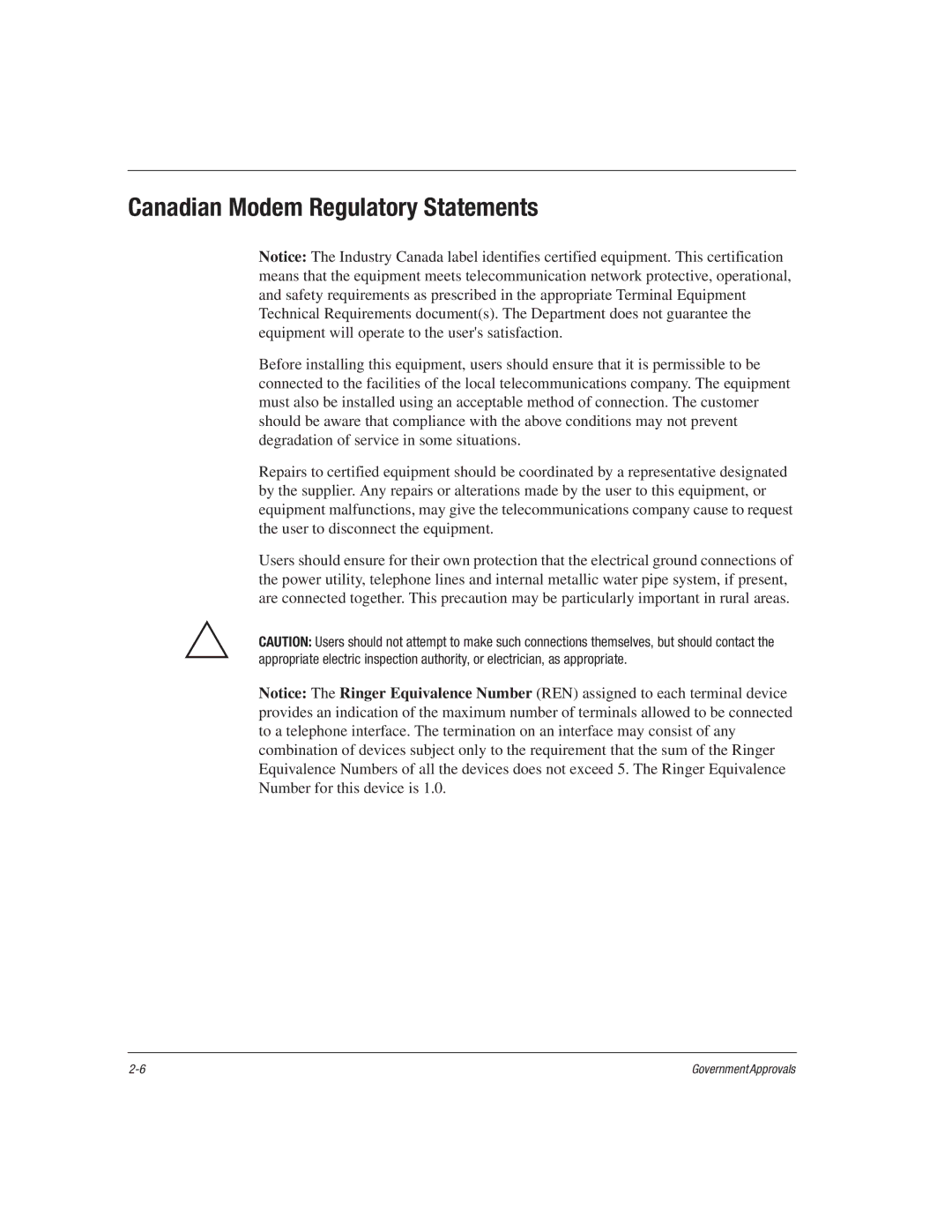 HP 1515EA manual Canadian Modem Regulatory Statements 