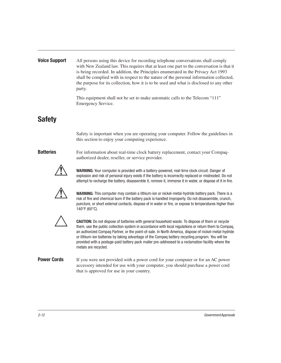 HP 1515EA manual Safety, Voice Support 