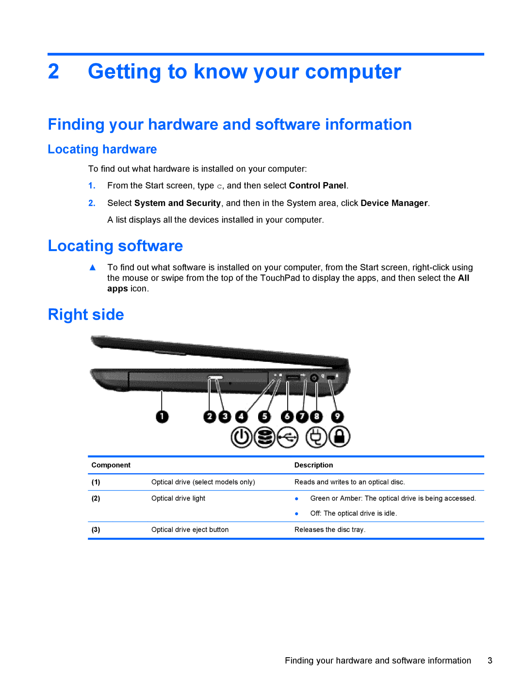 HP 15.6-Inch C2N46UA#ABA Getting to know your computer, Finding your hardware and software information, Locating software 