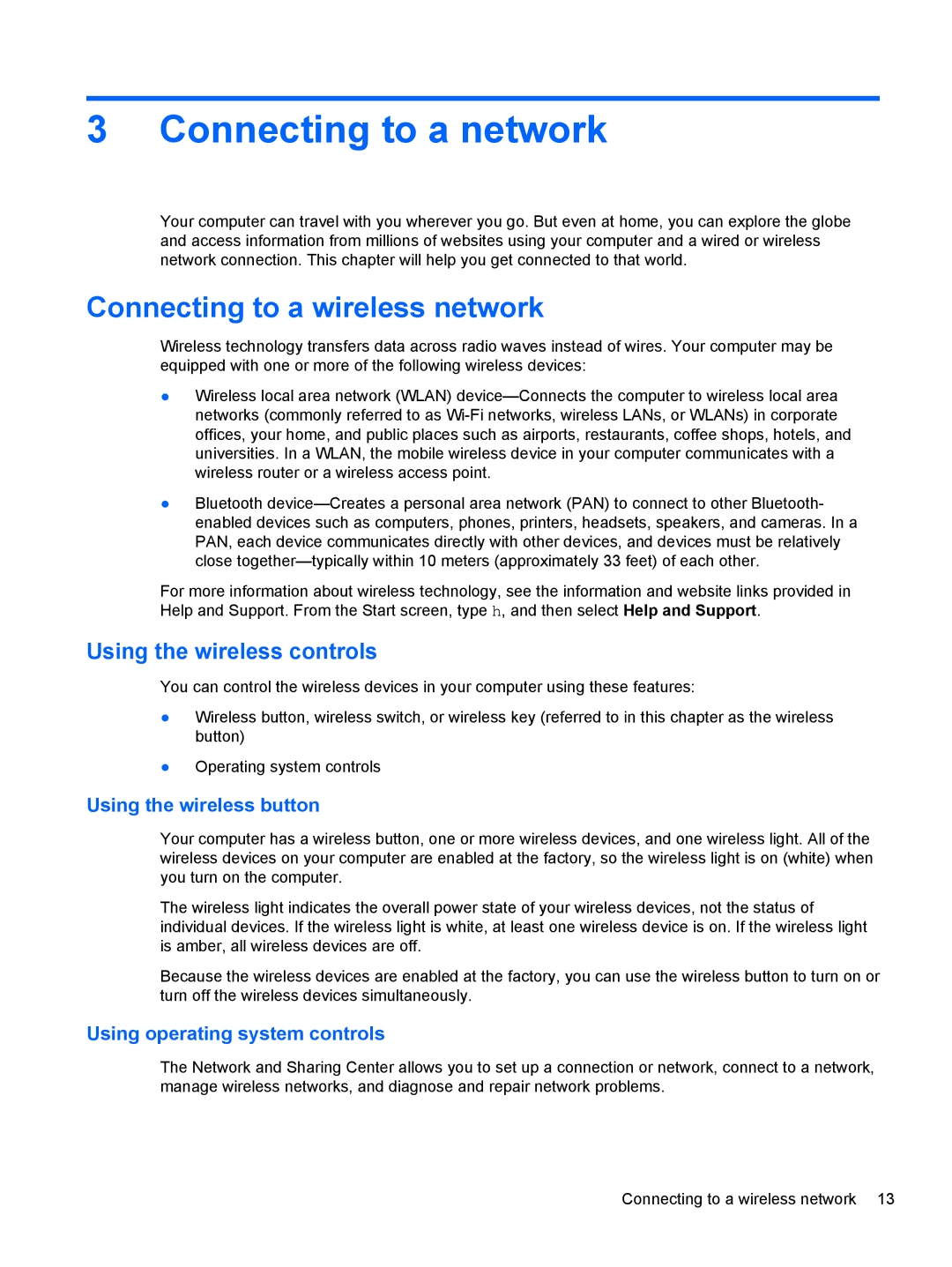 HP 15.6-Inch C2N46UA#ABA manual Connecting to a network, Connecting to a wireless network, Using the wireless controls 