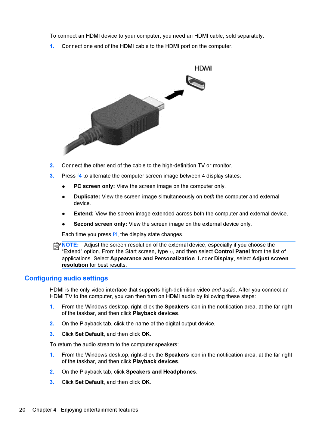 HP 15.6-Inch C2N46UA#ABA manual Configuring audio settings 