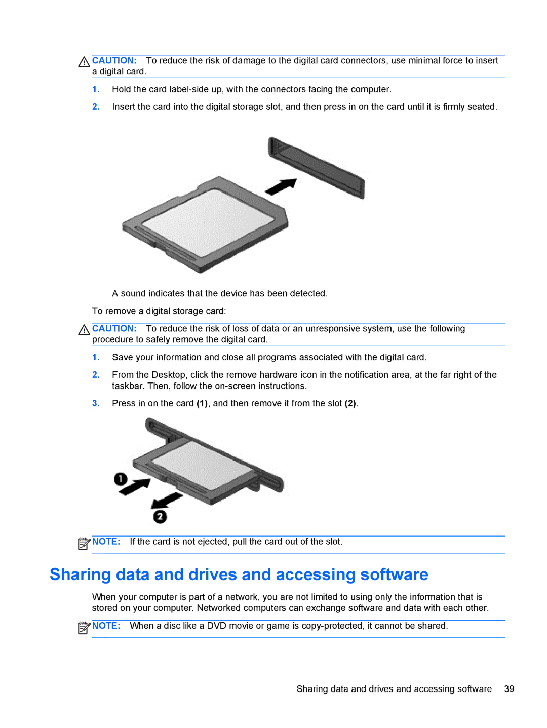 HP 15.6-Inch C2N46UA#ABA manual Sharing data and drives and accessing software 