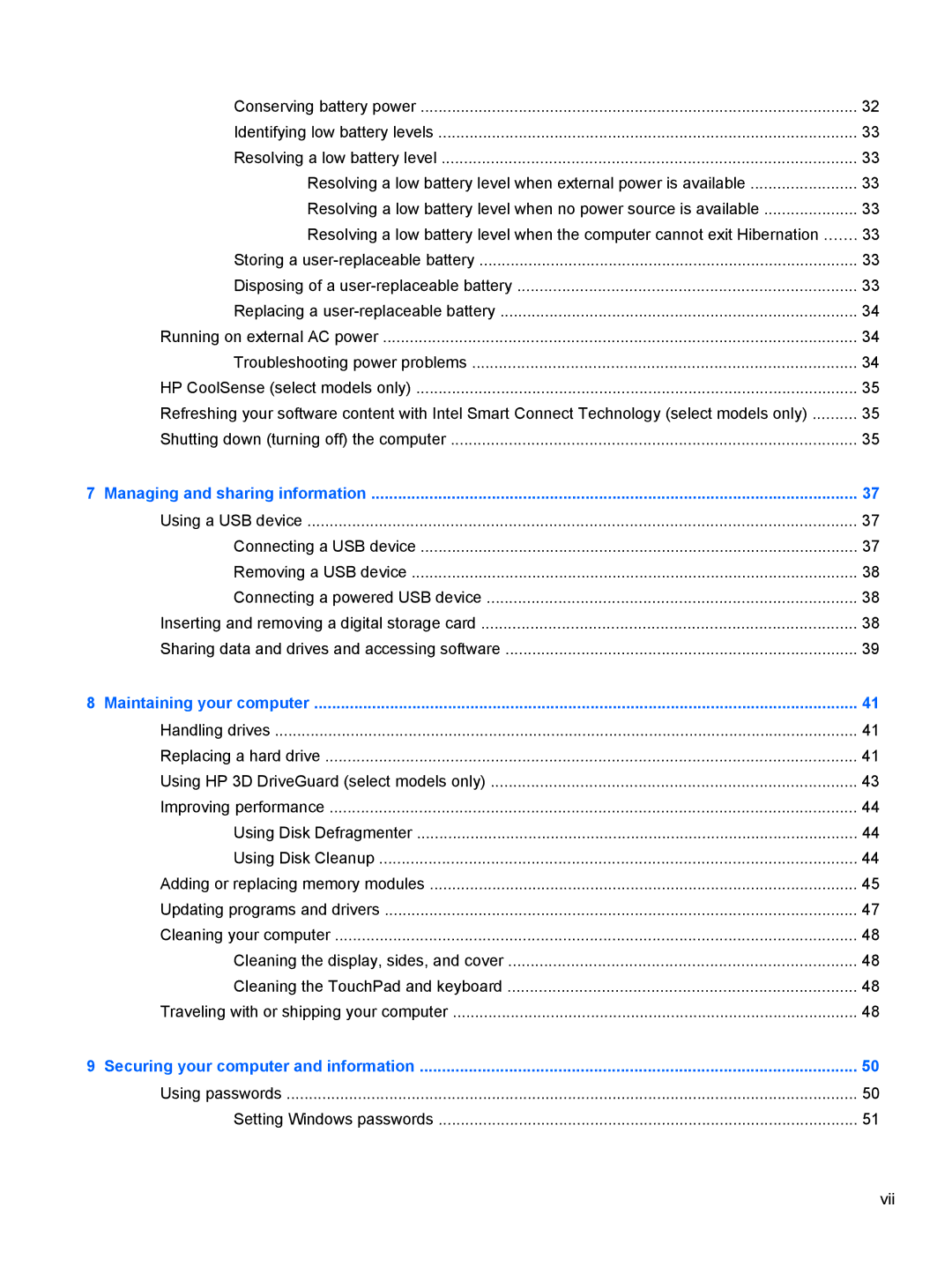 HP 15.6-Inch C2N46UA#ABA manual Using passwords Setting Windows passwords Vii 