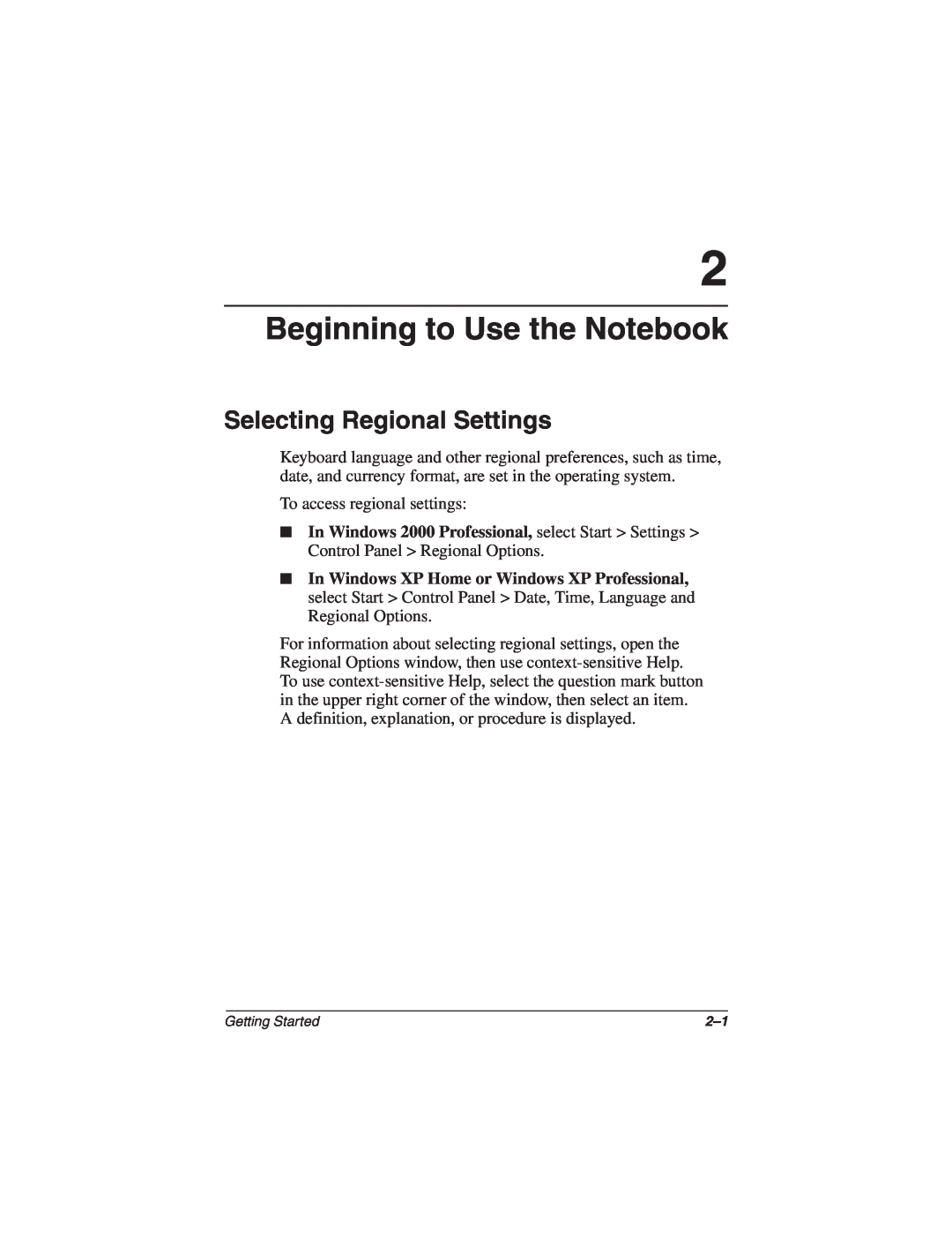 HP 1535AP, 1565AP, 1545AP, 1540AP, 1555AP, 1550AP, 1527EA, 1525CA Beginning to Use the Notebook, Selecting Regional Settings 
