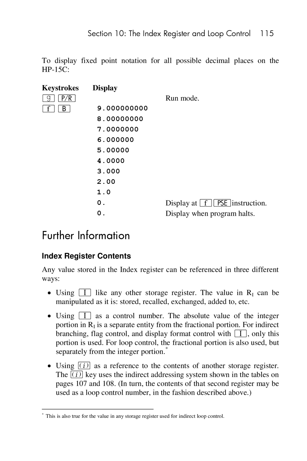 HP 15c Scientific manual Index Register Contents 