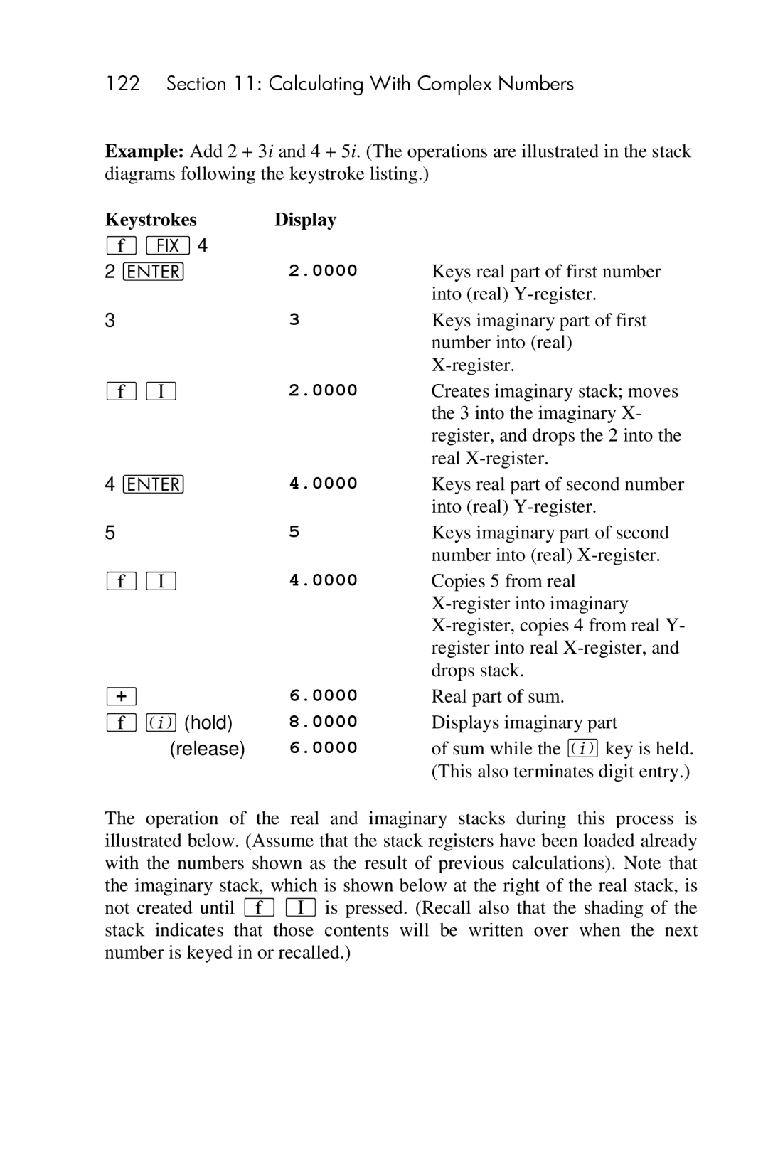 HP 15c Scientific manual Keystrokes Display, ´ % hold 8.0000 release 