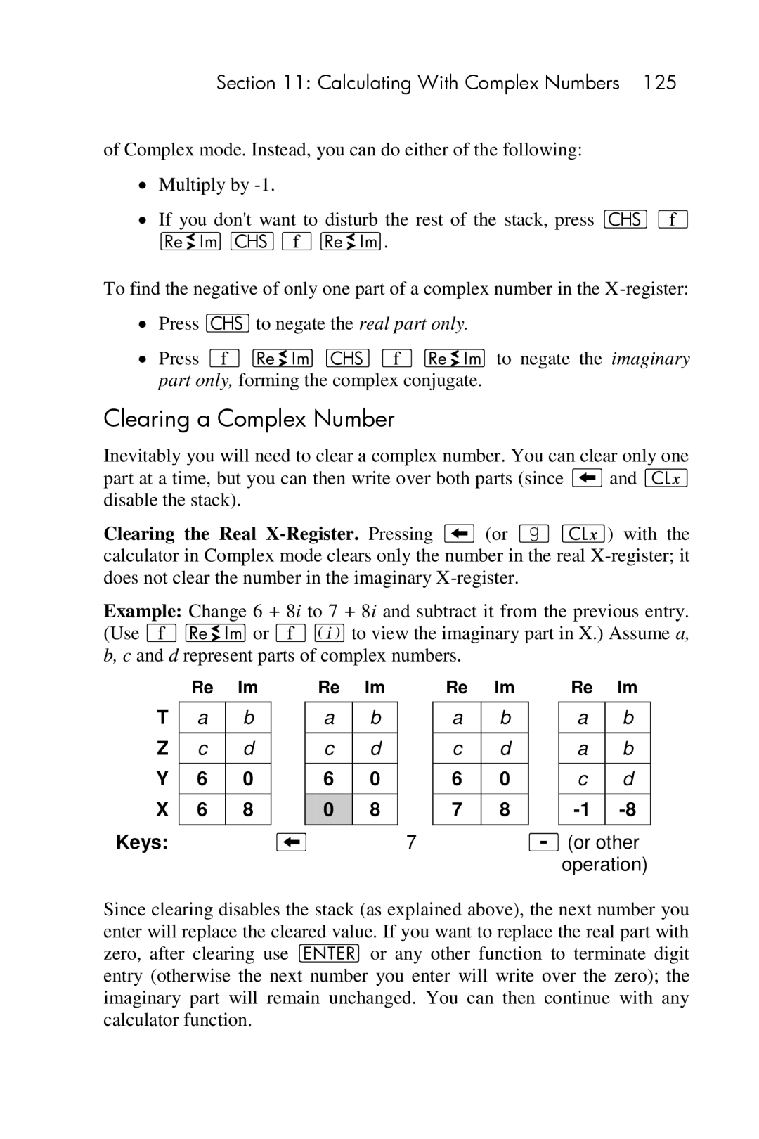 HP 15c Scientific manual Clearing a Complex Number, Or other operation 