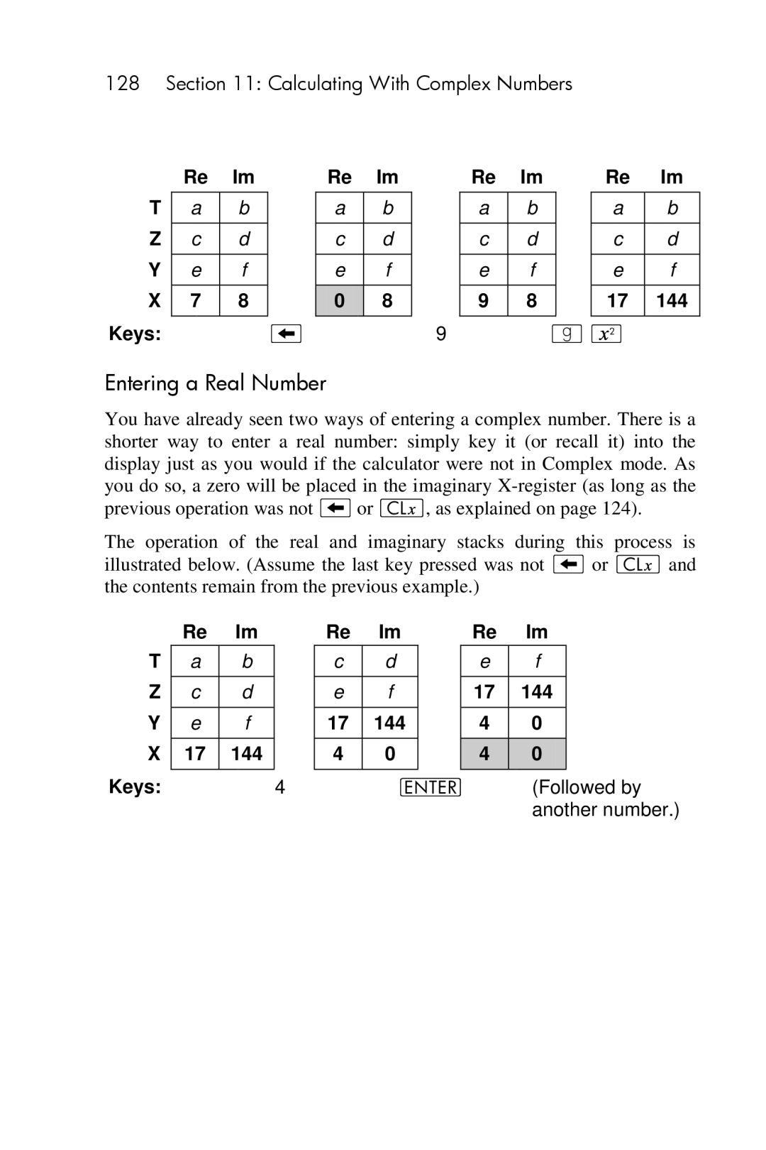 HP 15c Scientific manual Entering a Real Number, Followed by another number 