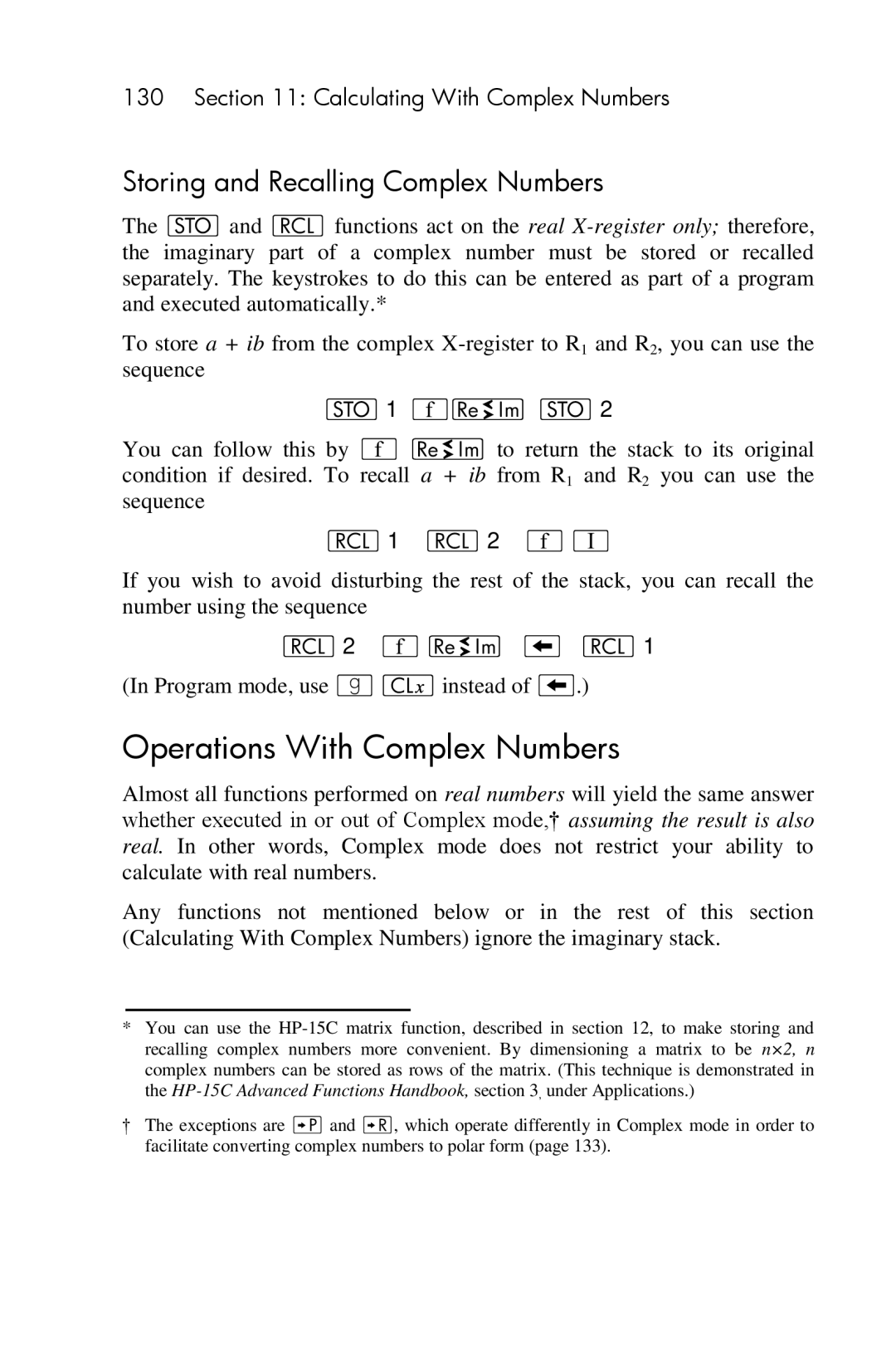 HP 15c Scientific manual Operations With Complex Numbers, Storing and Recalling Complex Numbers, ´ O, L 2 ´, ´ − l 