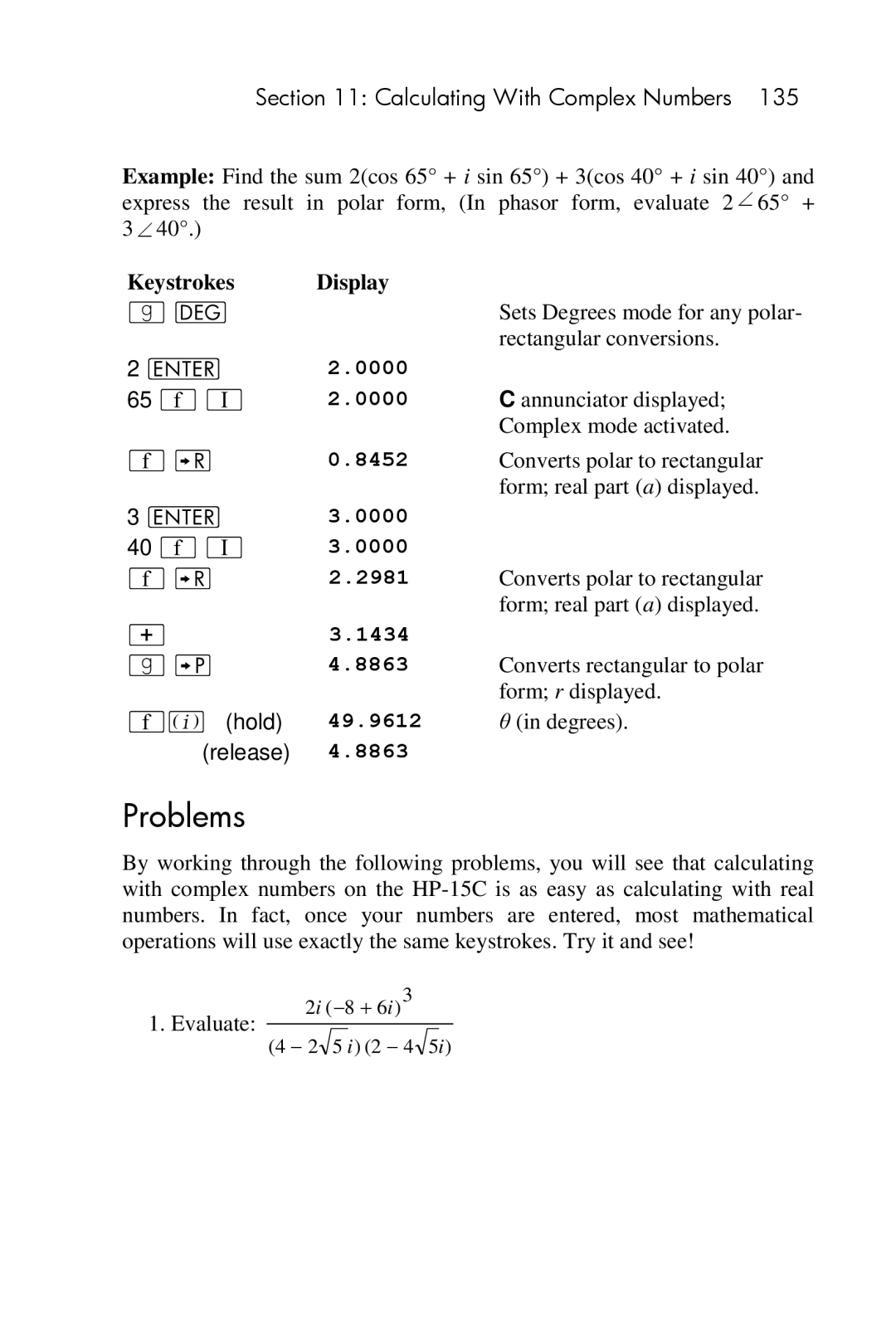 HP 15c Scientific manual 8452, 2981, + 3.1434 