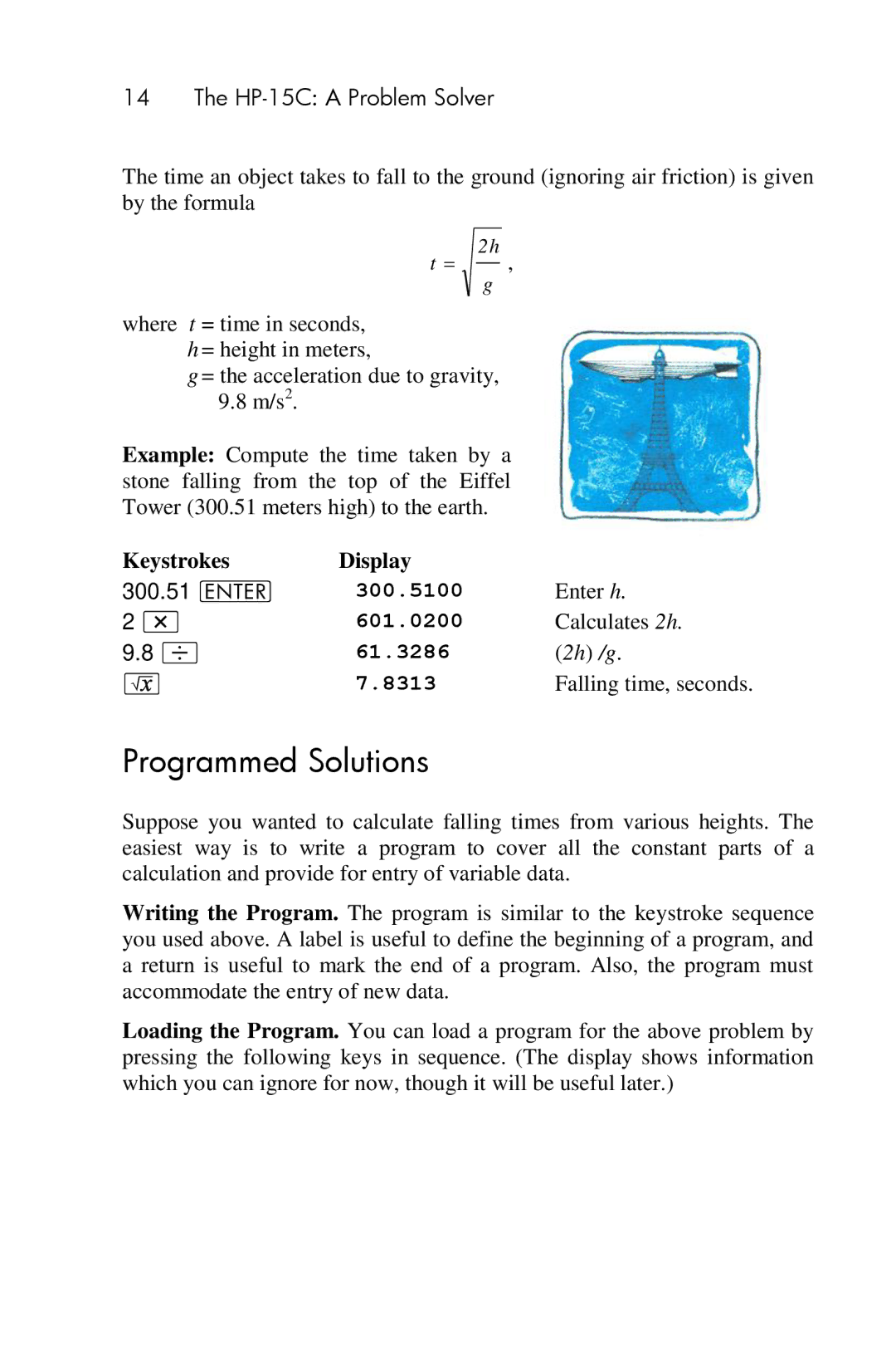 HP 15c Scientific manual Programmed Solutions, Keystrokes Display 