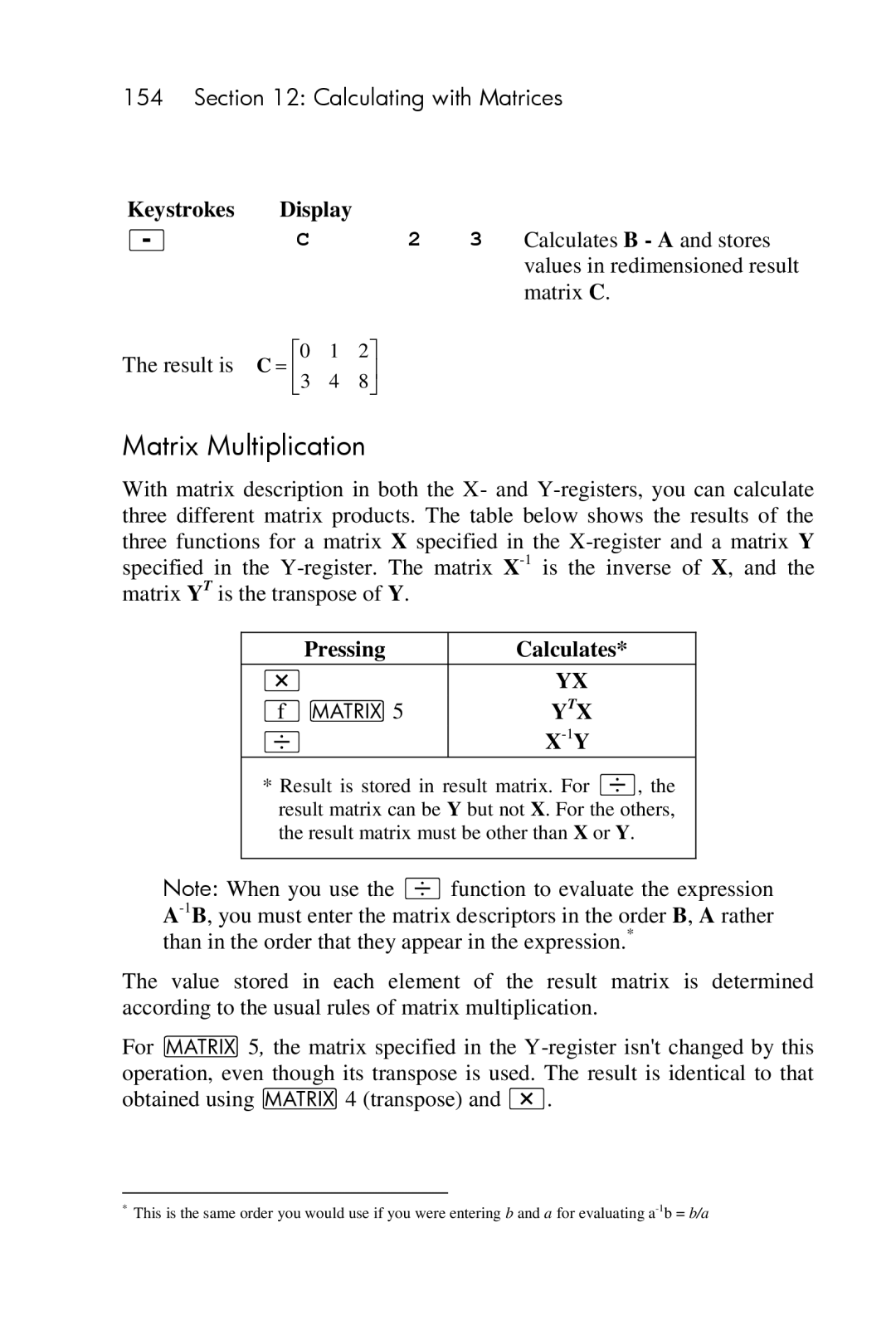 HP 15c Scientific manual Matrix Multiplication 