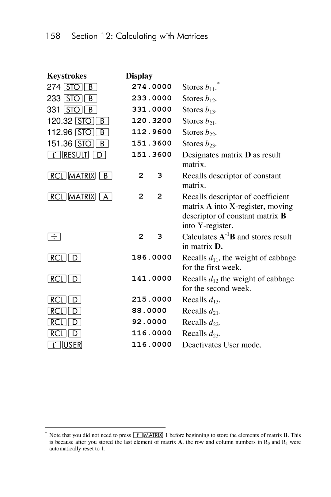 HP 15c Scientific manual Keystrokes, 274 OB 233 OB 331 OB 120.32 OB 112.96 OB 151.36 OB ´Á 