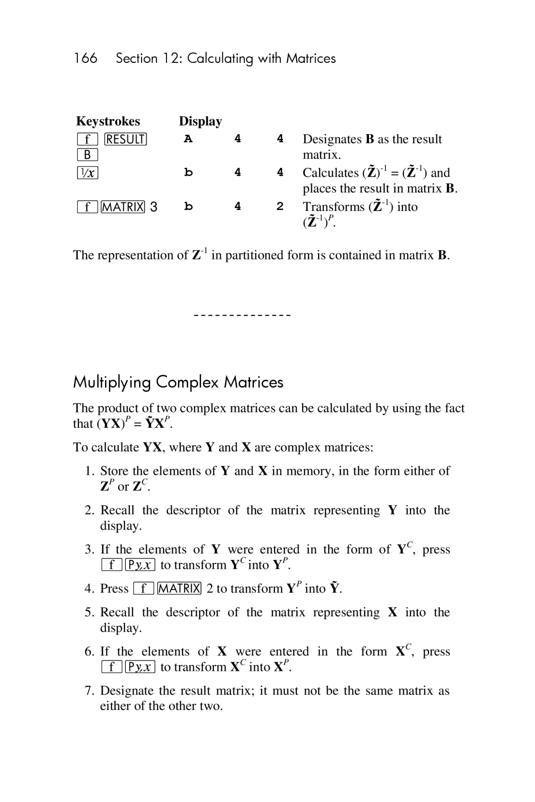 HP 15c Scientific manual Multiplying Complex Matrices, ´ a 