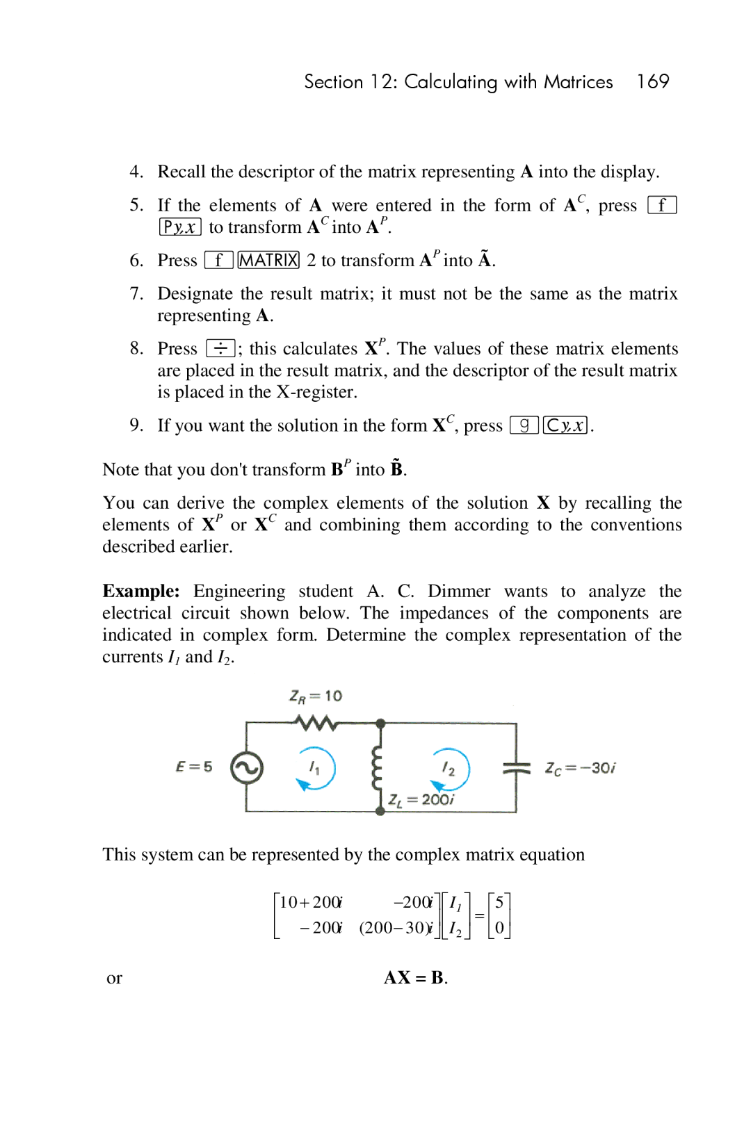 HP 15c Scientific manual Ax = B 