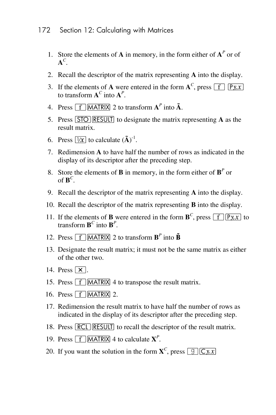 HP 15c Scientific manual Calculating with Matrices 