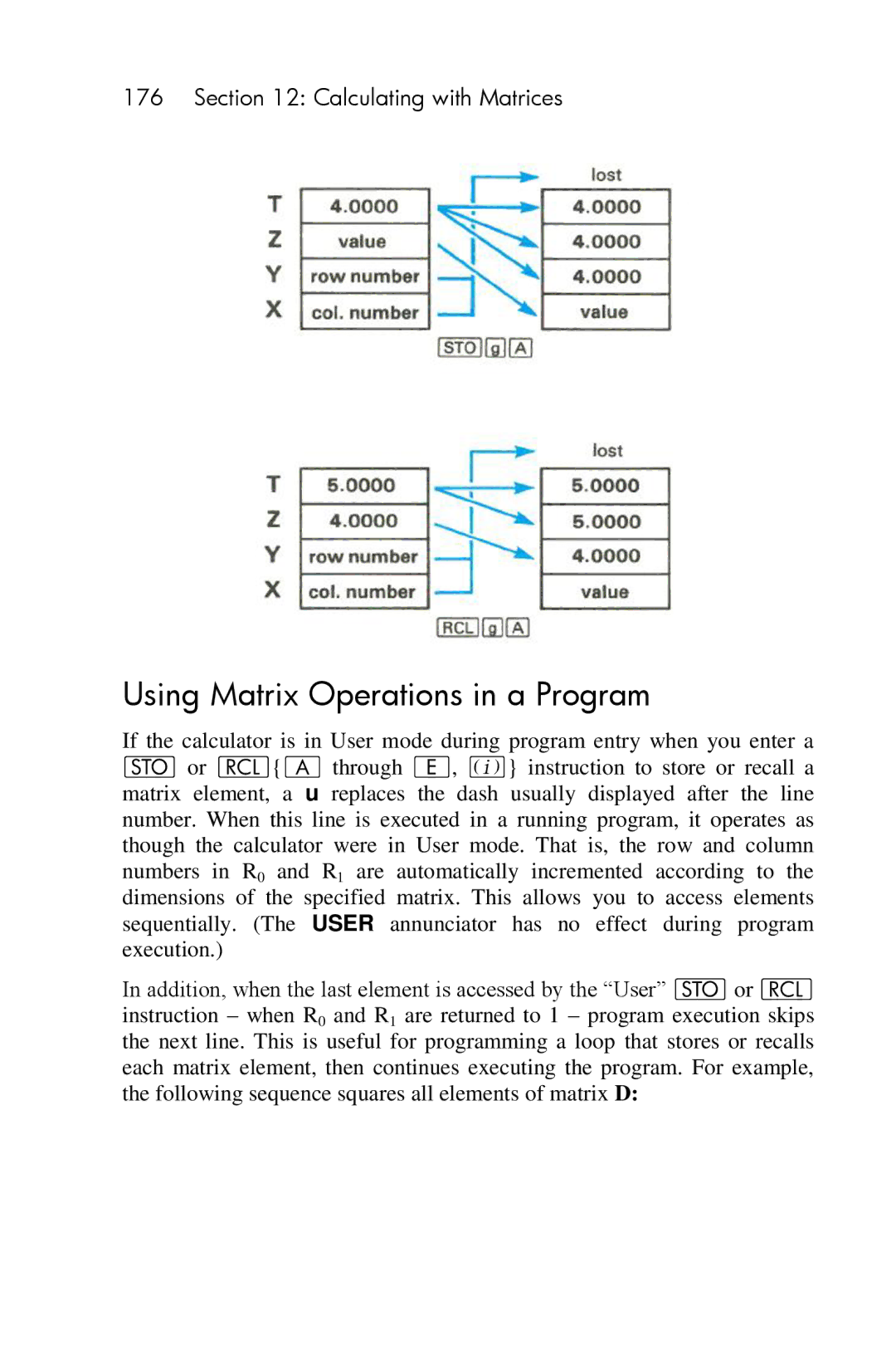 HP 15c Scientific manual Using Matrix Operations in a Program 