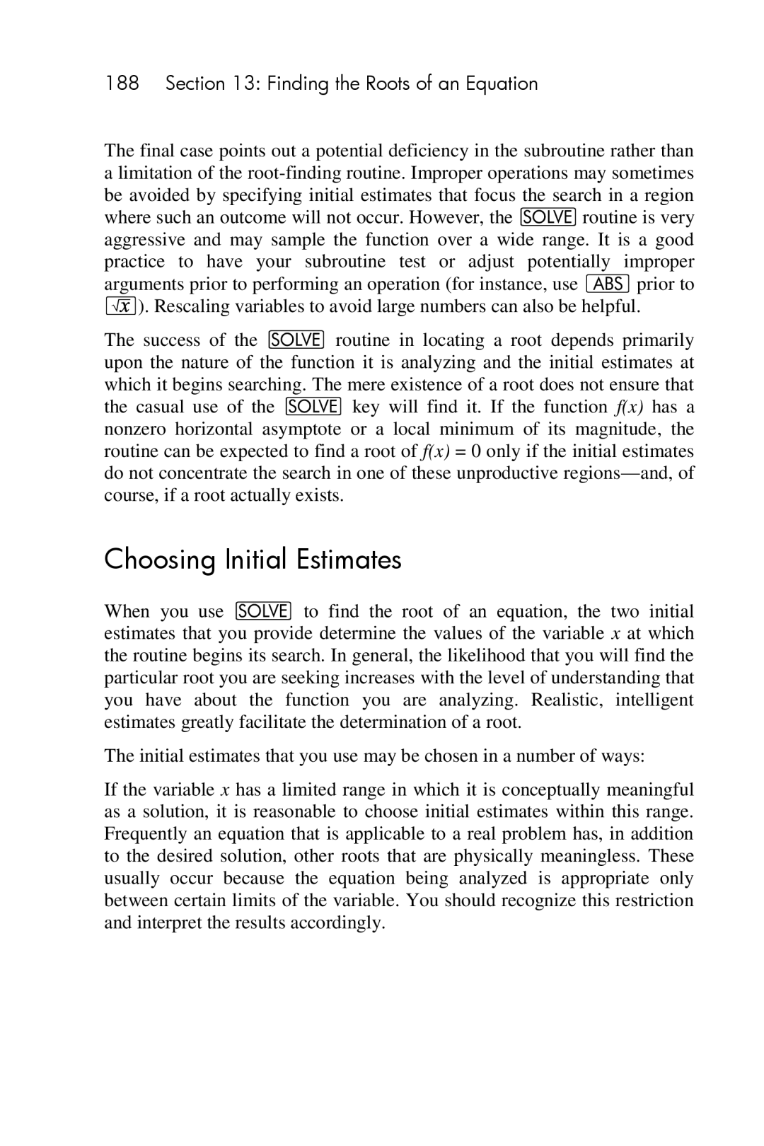 HP 15c Scientific manual Choosing Initial Estimates 