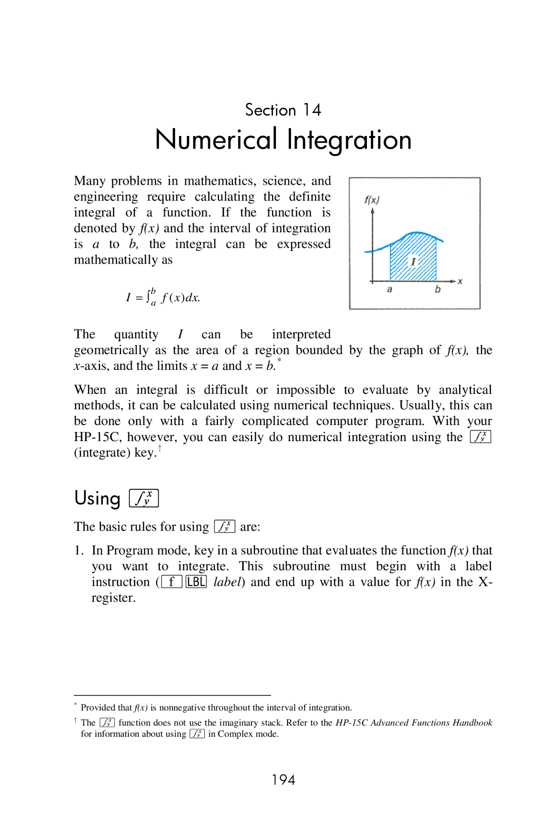 HP 15c Scientific manual Numerical Integration, Using f, 194 