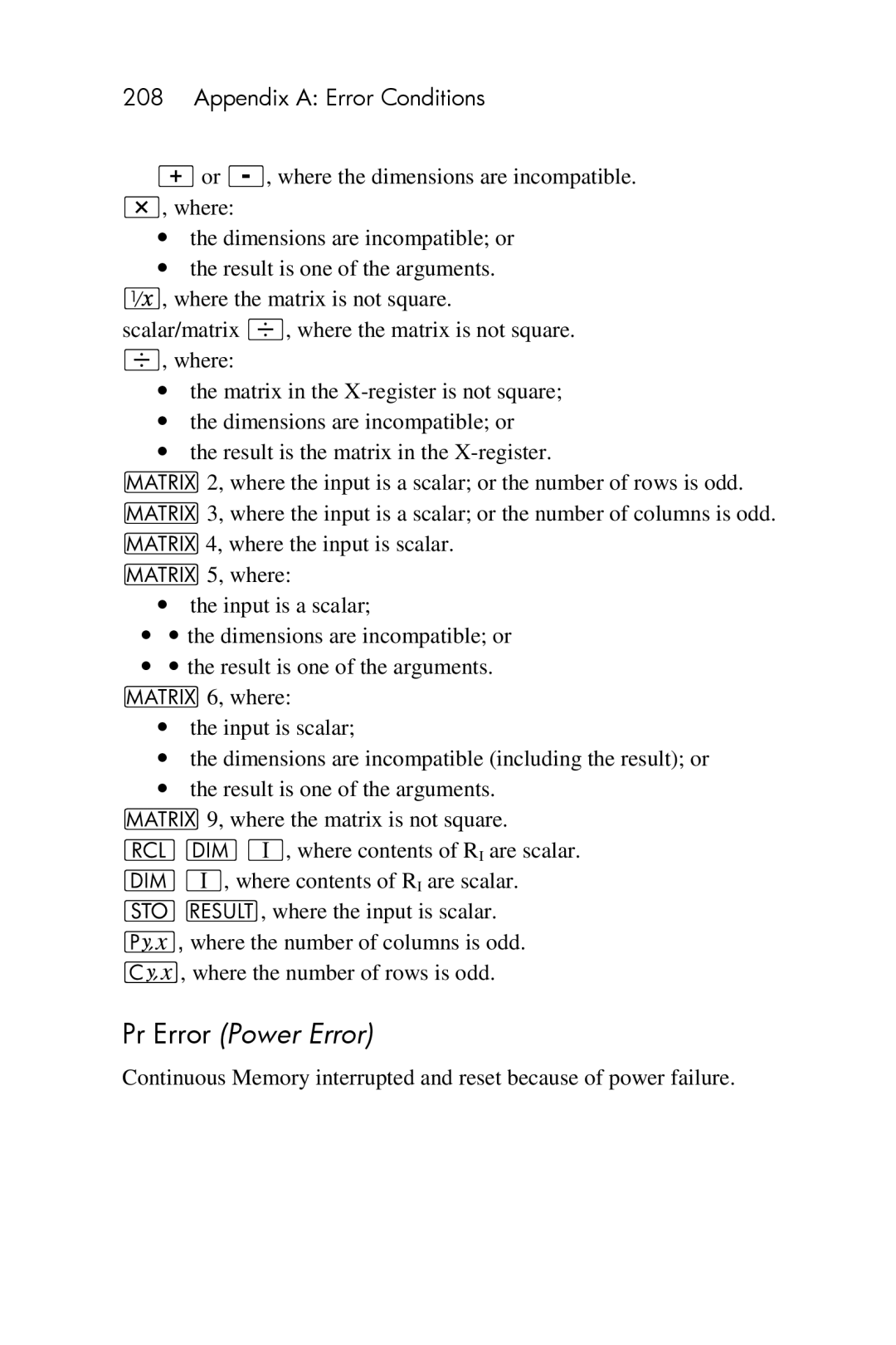 HP 15c Scientific manual Pr Error Power Error 