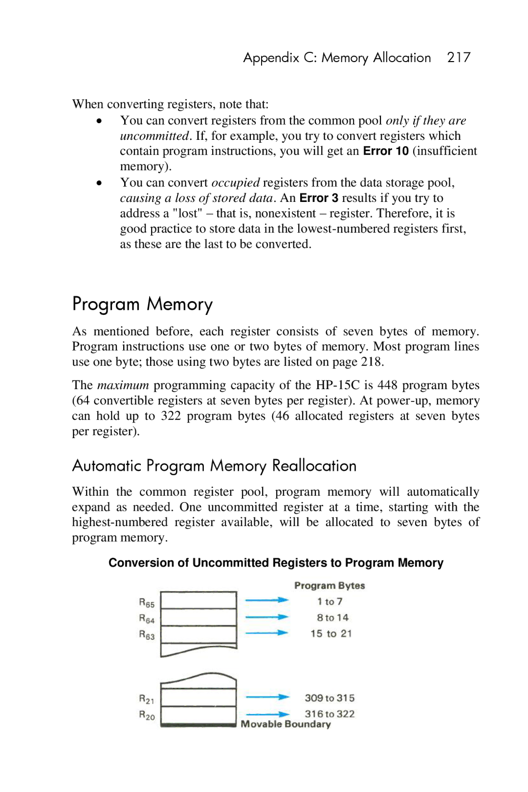 HP 15c Scientific manual Automatic Program Memory Reallocation 