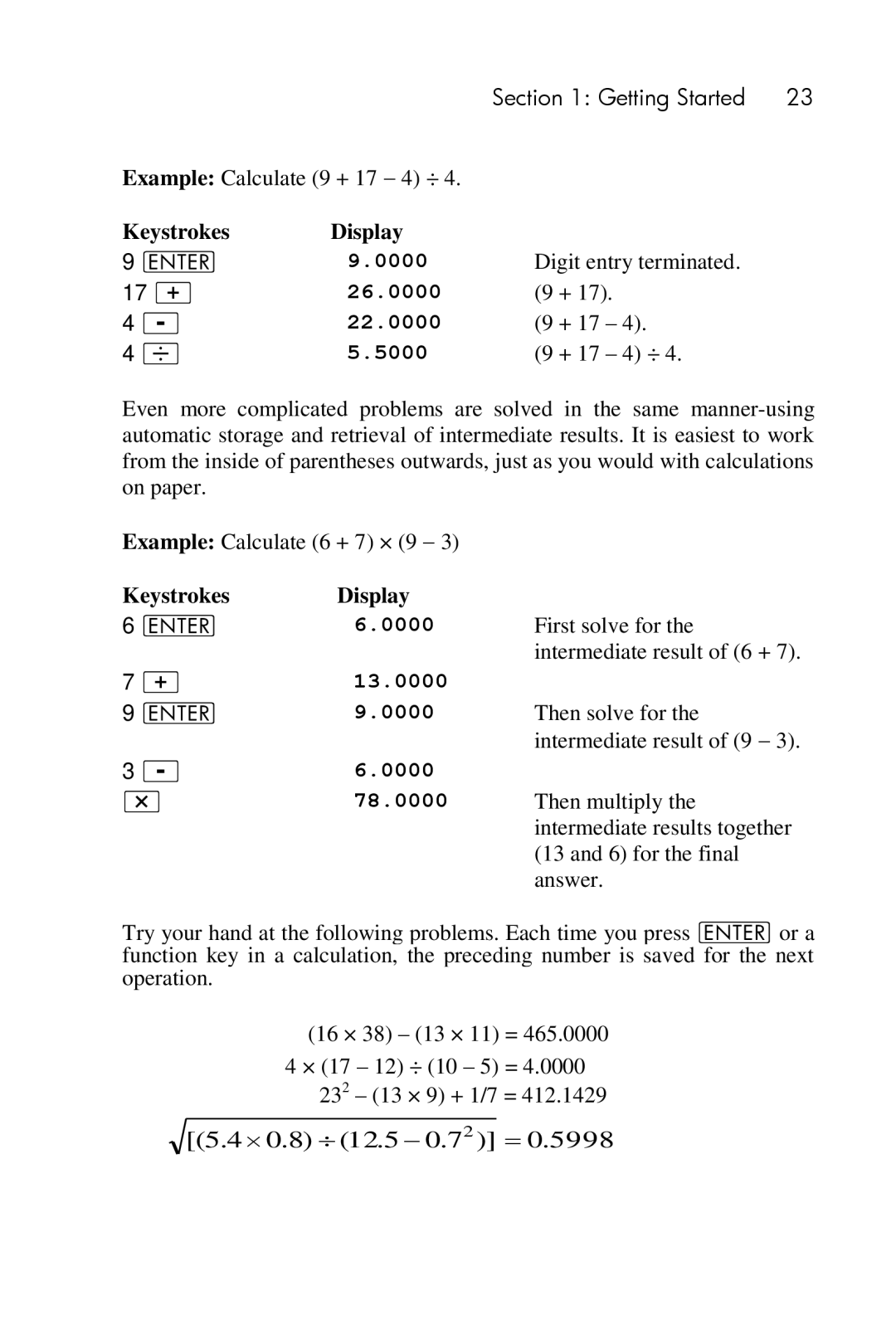 HP 15c Scientific manual 17 +, 26.0000 22.0000 5000, 13.0000, 78.0000 